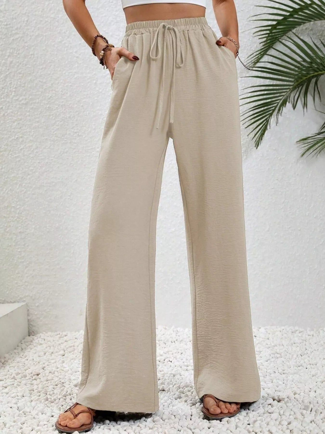 Casual Drawstring Wide Leg Pants - MAD RUFFI