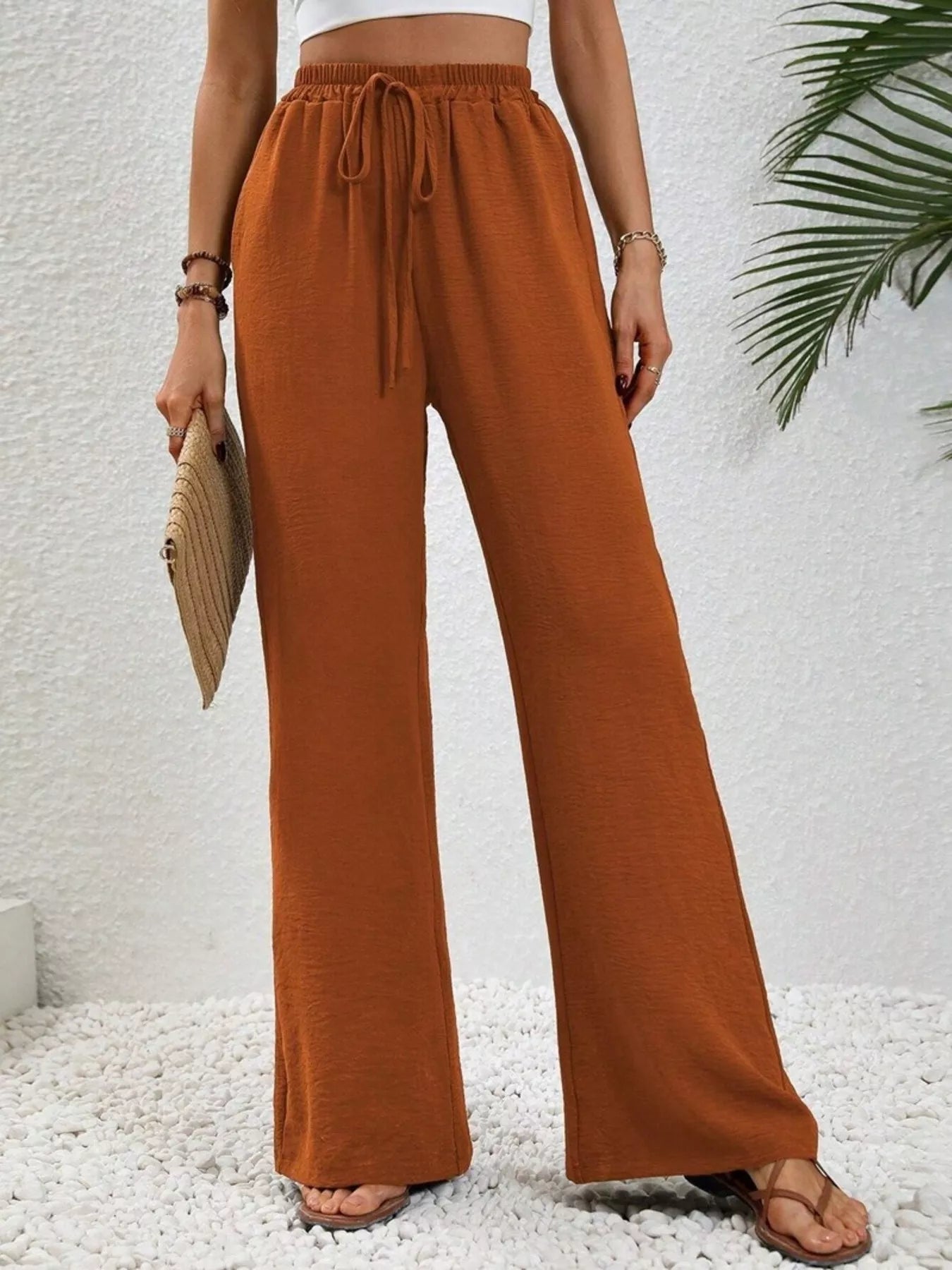 Casual Drawstring Wide Leg Pants - MAD RUFFI