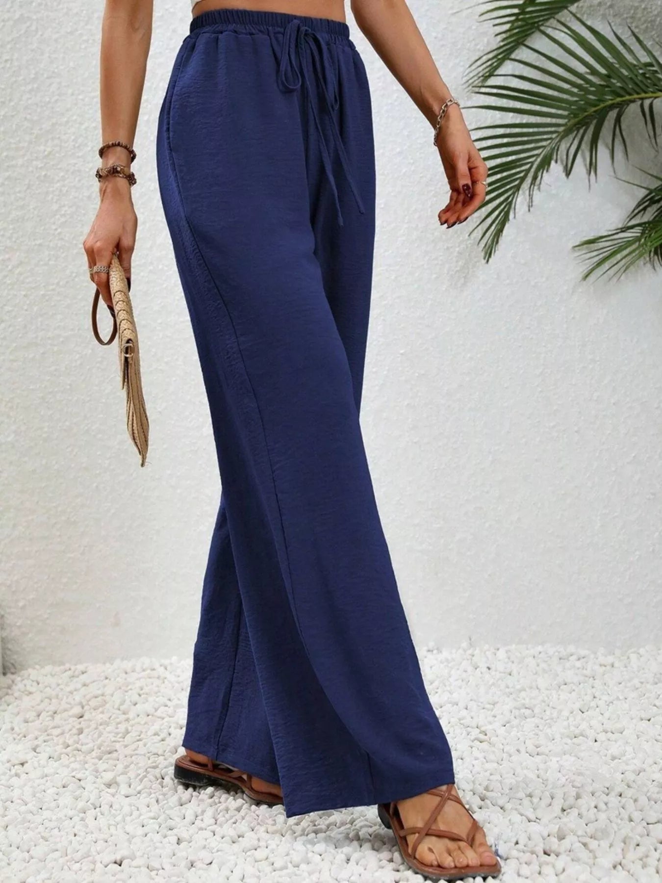 Casual Drawstring Wide Leg Pants - MAD RUFFI