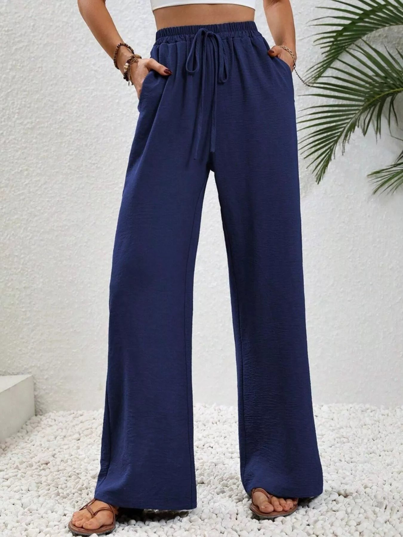 Casual Drawstring Wide Leg Pants - MAD RUFFI