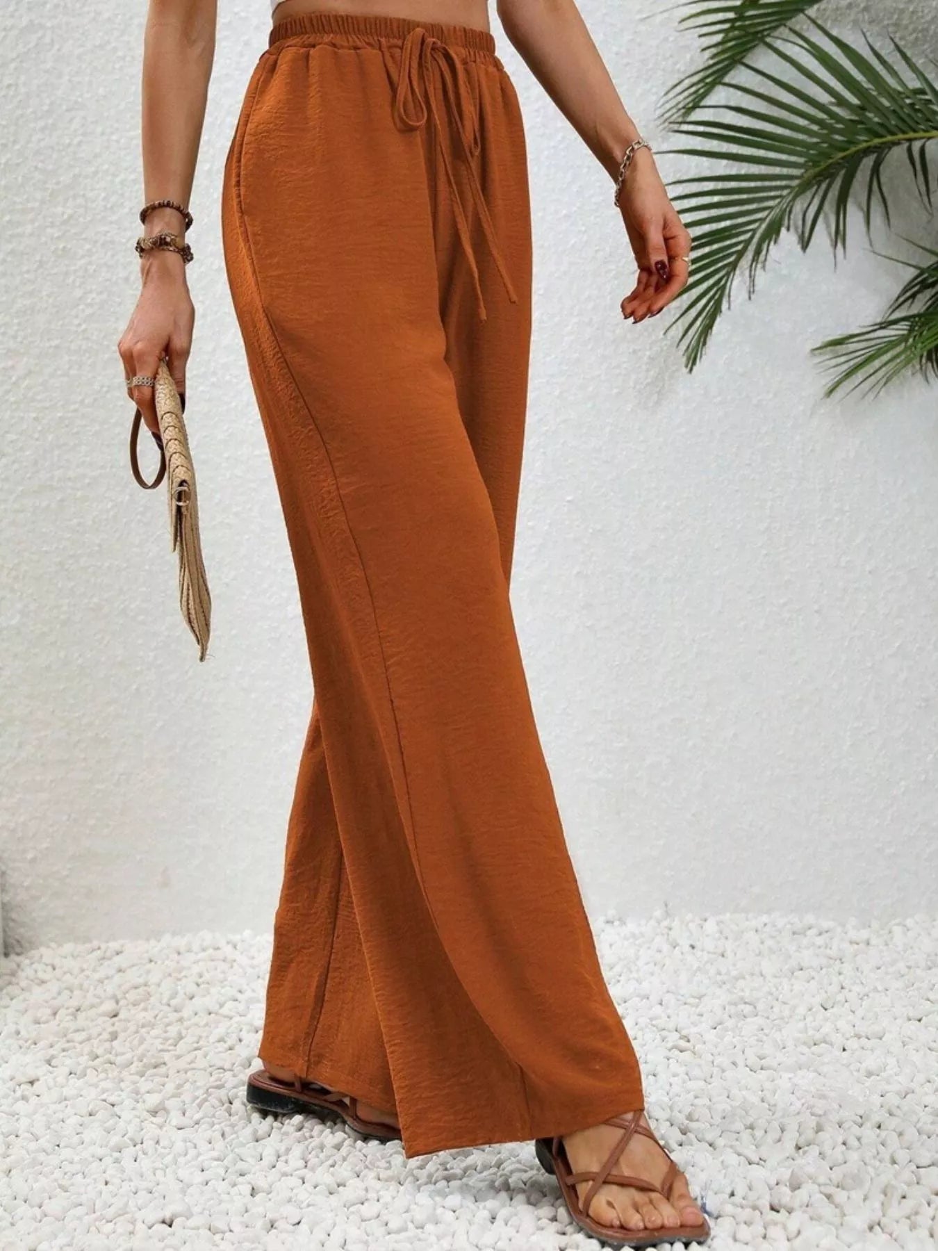 Casual Drawstring Wide Leg Pants - MAD RUFFI