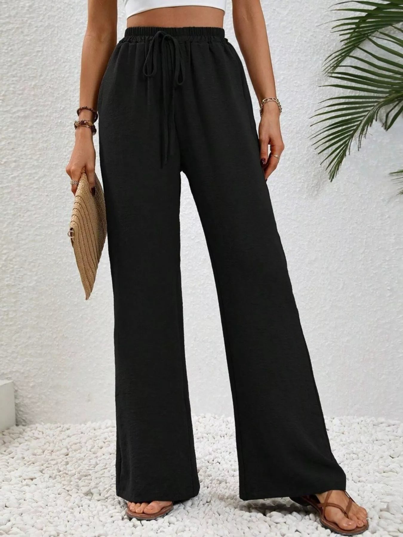 Casual Drawstring Wide Leg Pants - MAD RUFFI