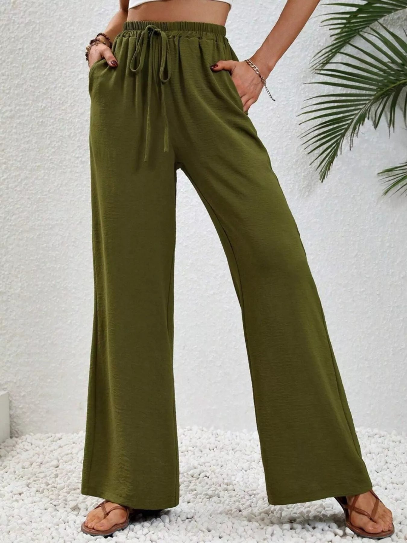 Casual Drawstring Wide Leg Pants - MAD RUFFI
