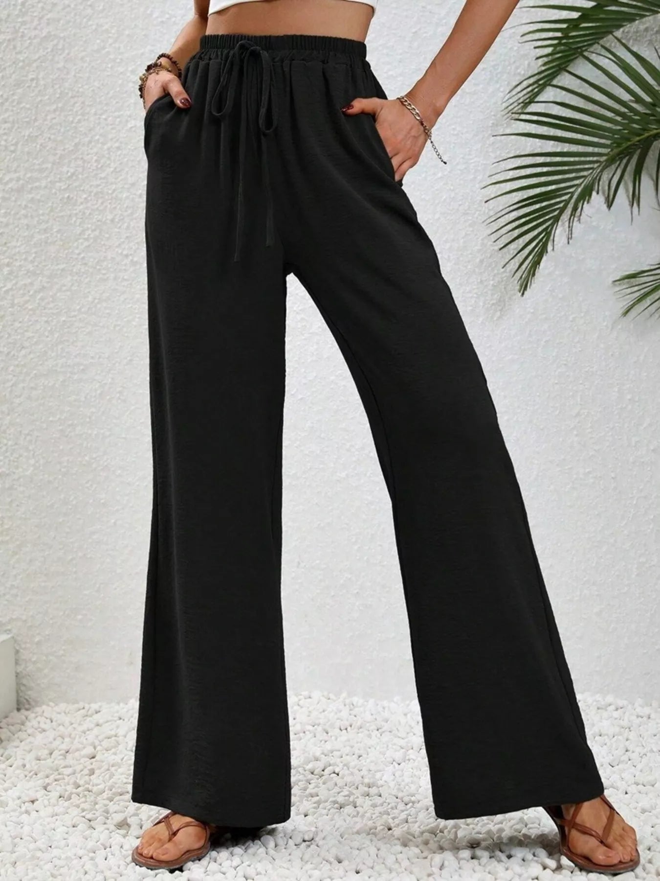Casual Drawstring Wide Leg Pants - MAD RUFFI