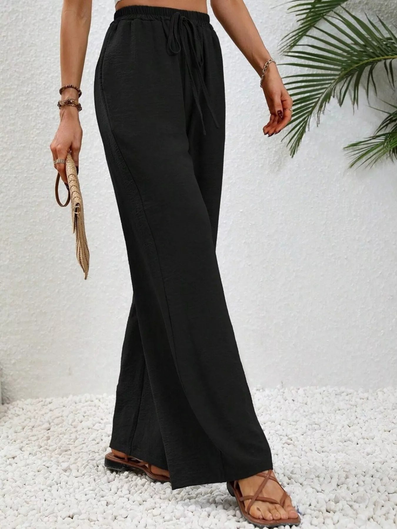 Casual Drawstring Wide Leg Pants - MAD RUFFI