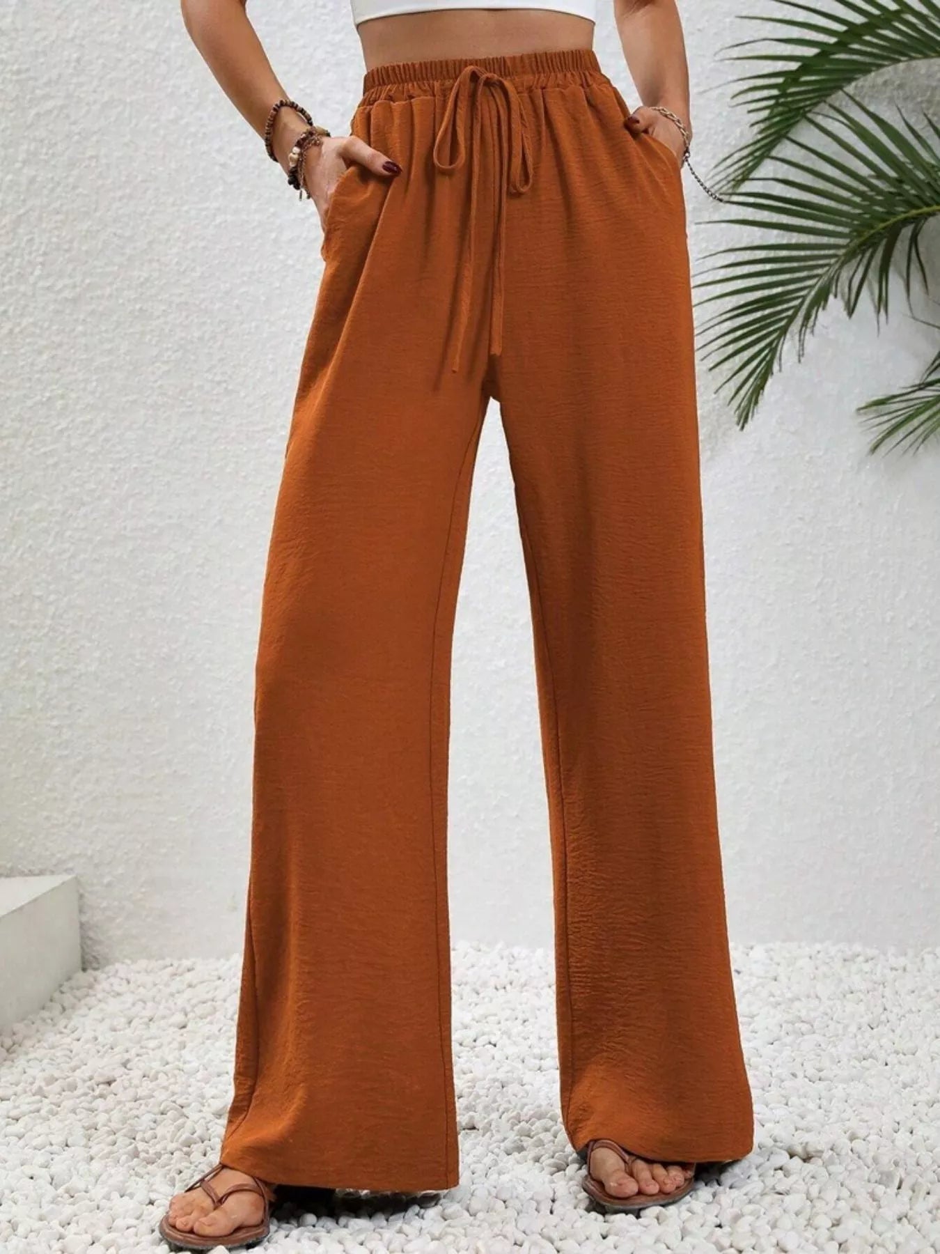 Casual Drawstring Wide Leg Pants - MAD RUFFI