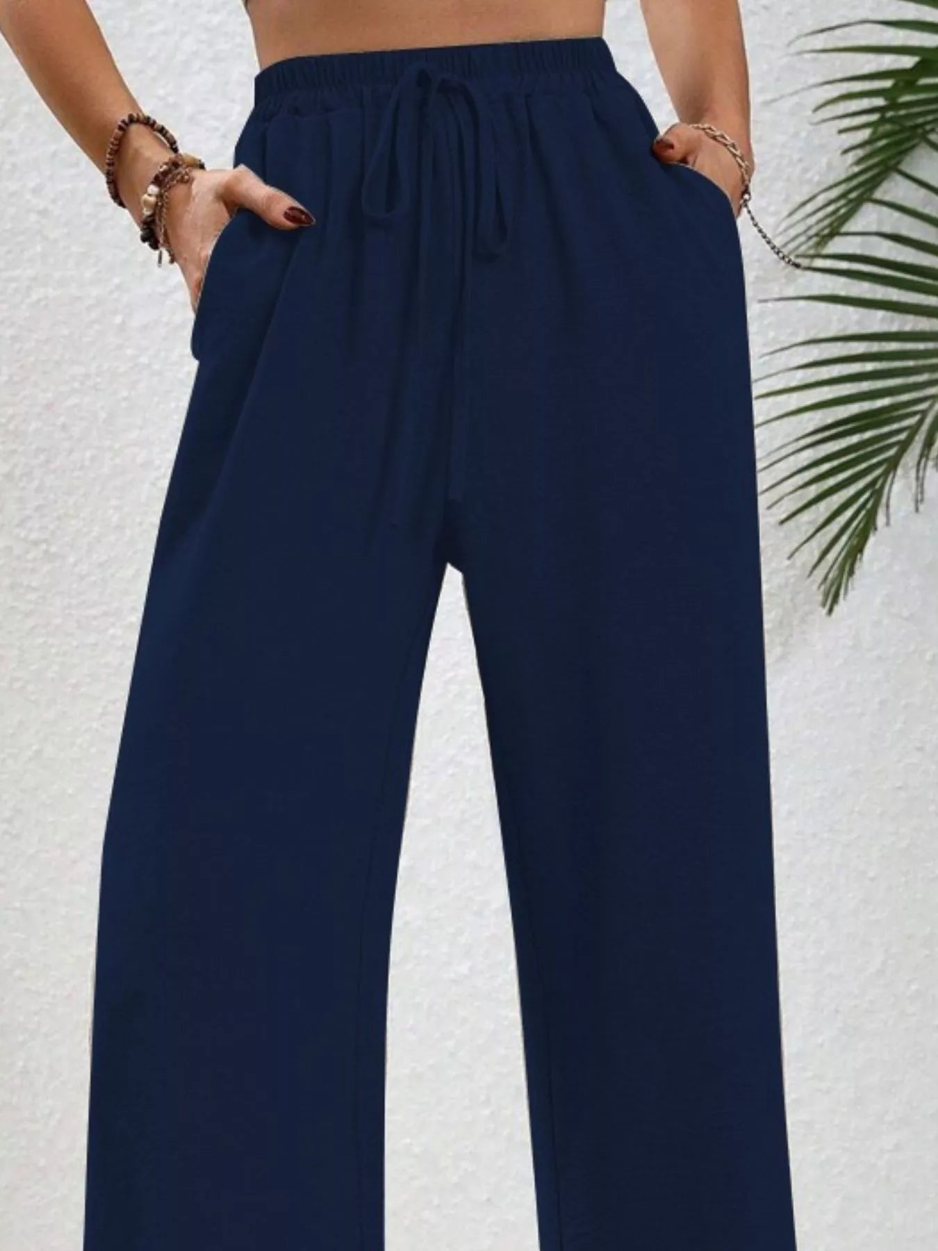 Casual Drawstring Wide Leg Pants - MAD RUFFI