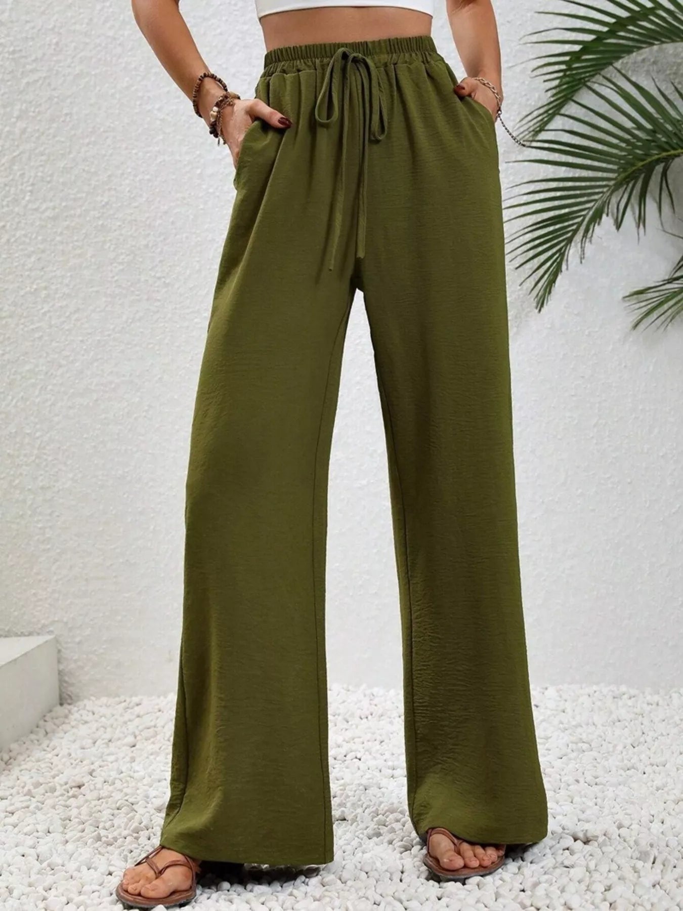Casual Drawstring Wide Leg Pants - MAD RUFFI