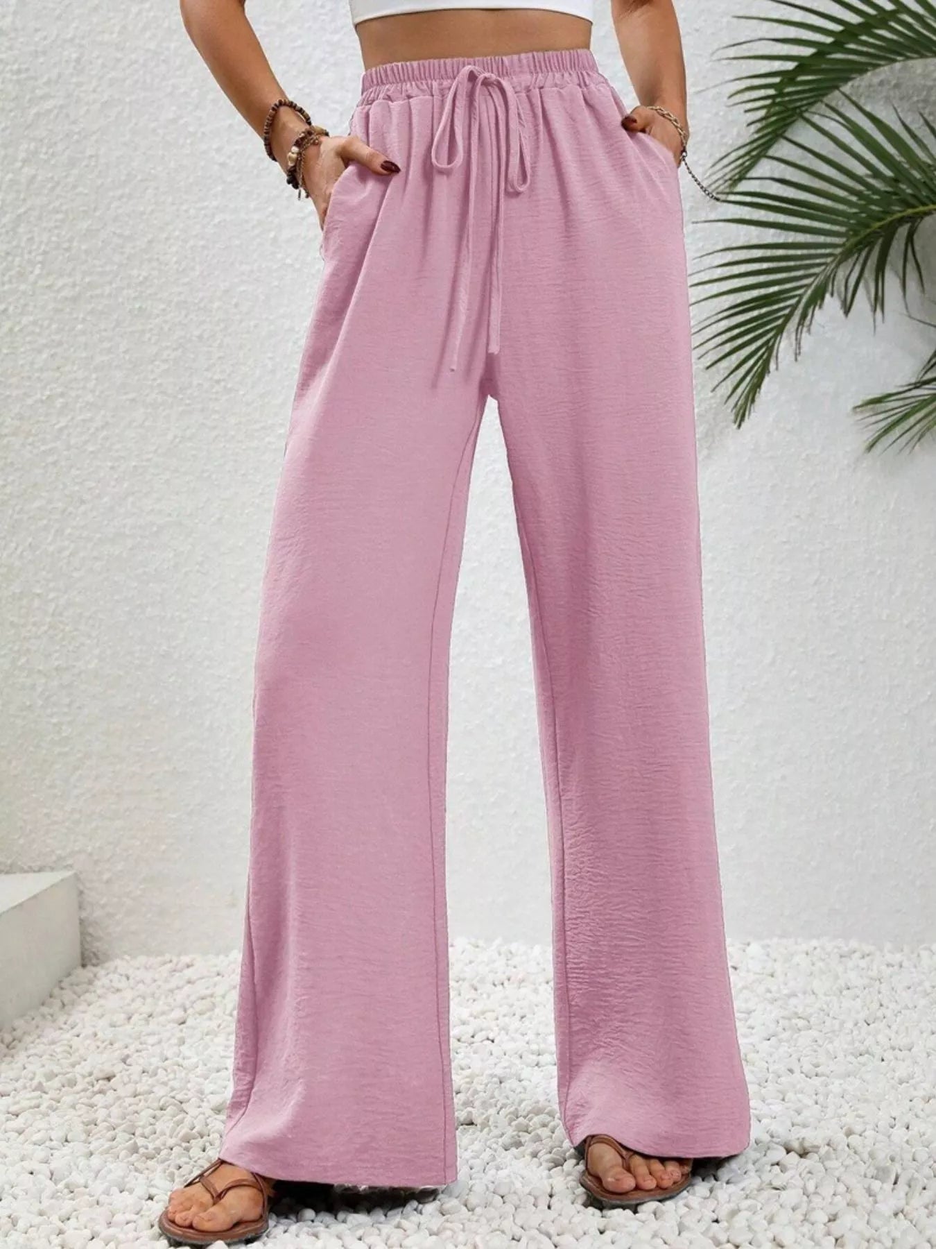 Casual Drawstring Wide Leg Pants - MAD RUFFI