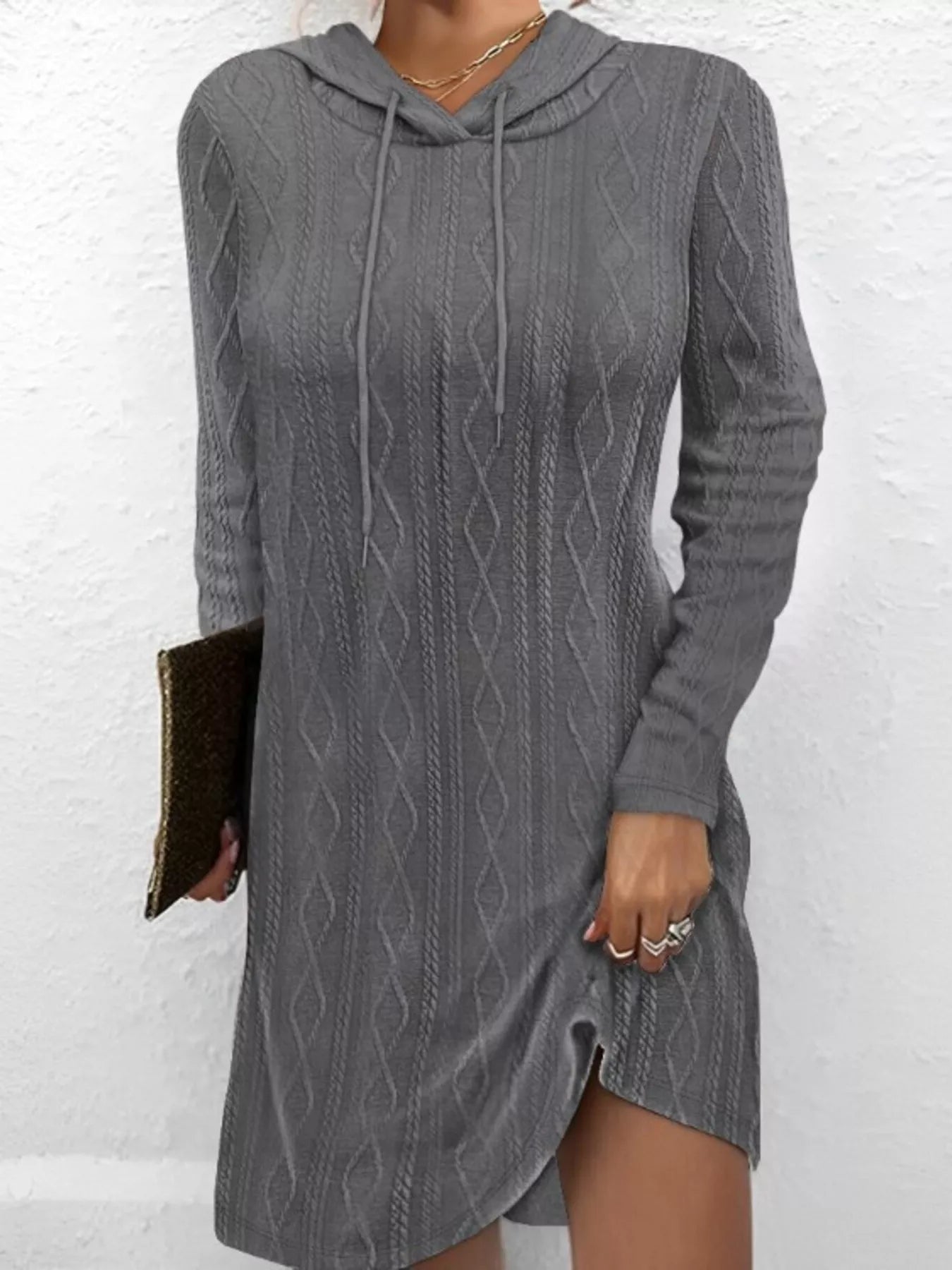Casual Long Sleeve Hooded Knit Dress - MAD RUFFI
