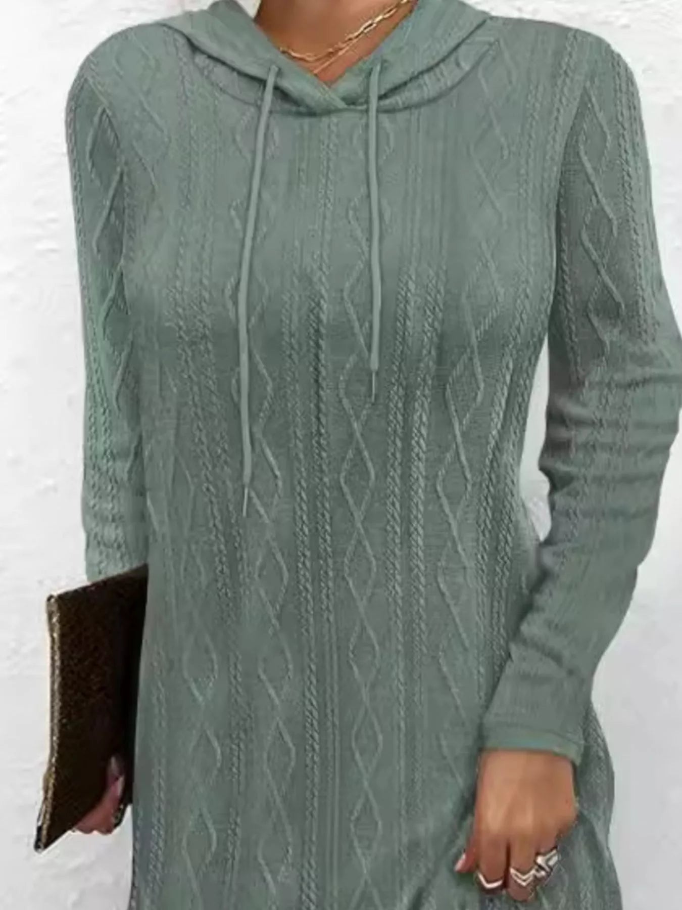 Casual Long Sleeve Hooded Knit Dress - MAD RUFFI