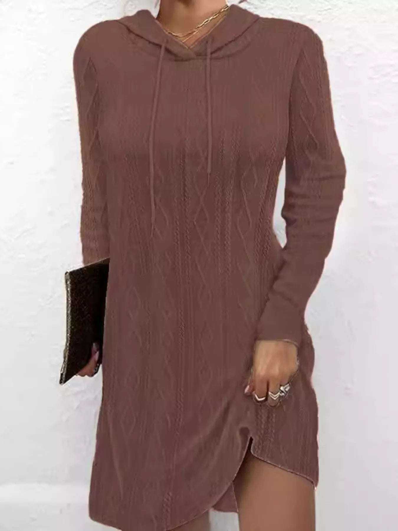 Casual Long Sleeve Hooded Knit Dress - MAD RUFFI