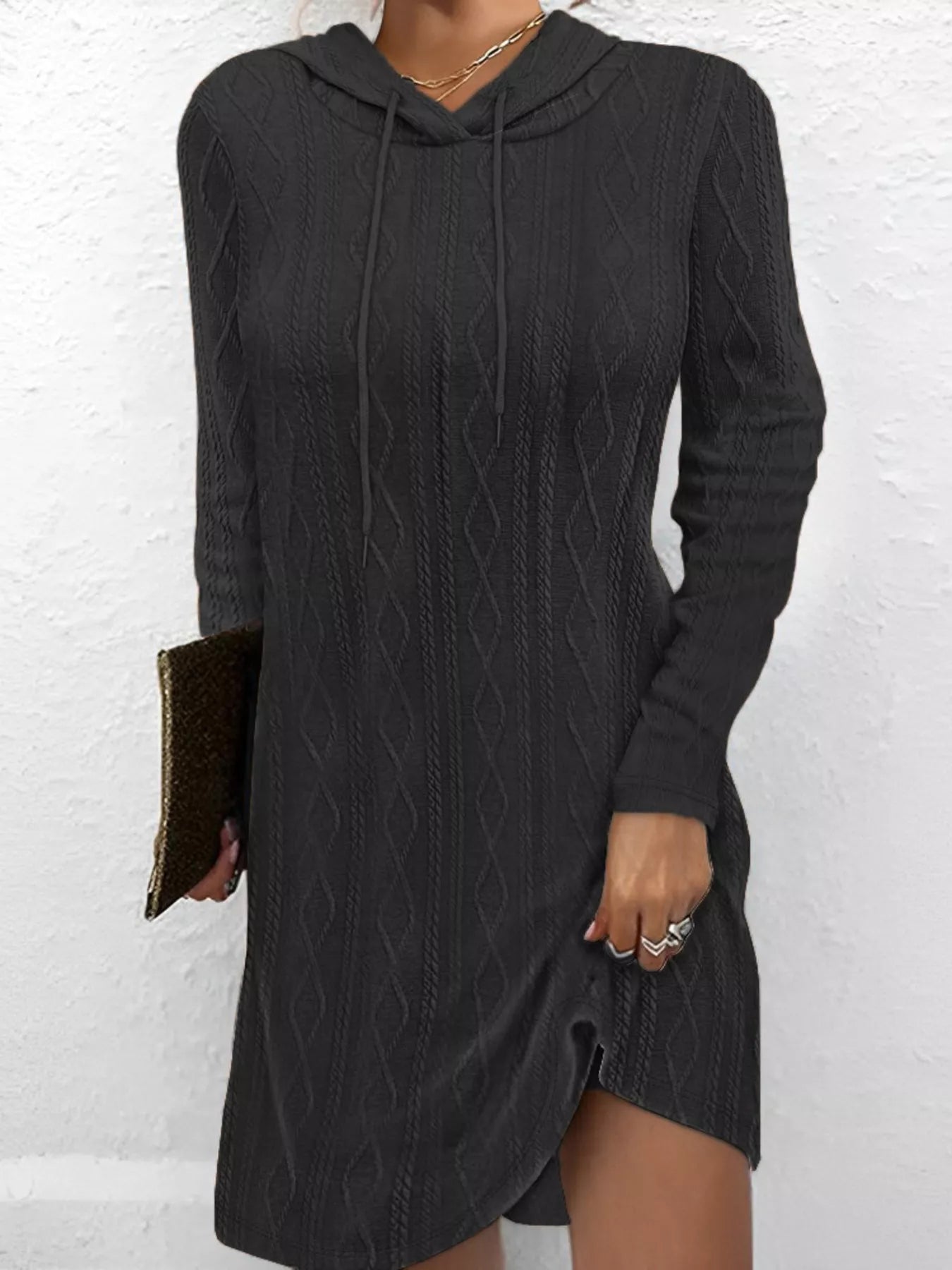Casual Long Sleeve Hooded Knit Dress - MAD RUFFI