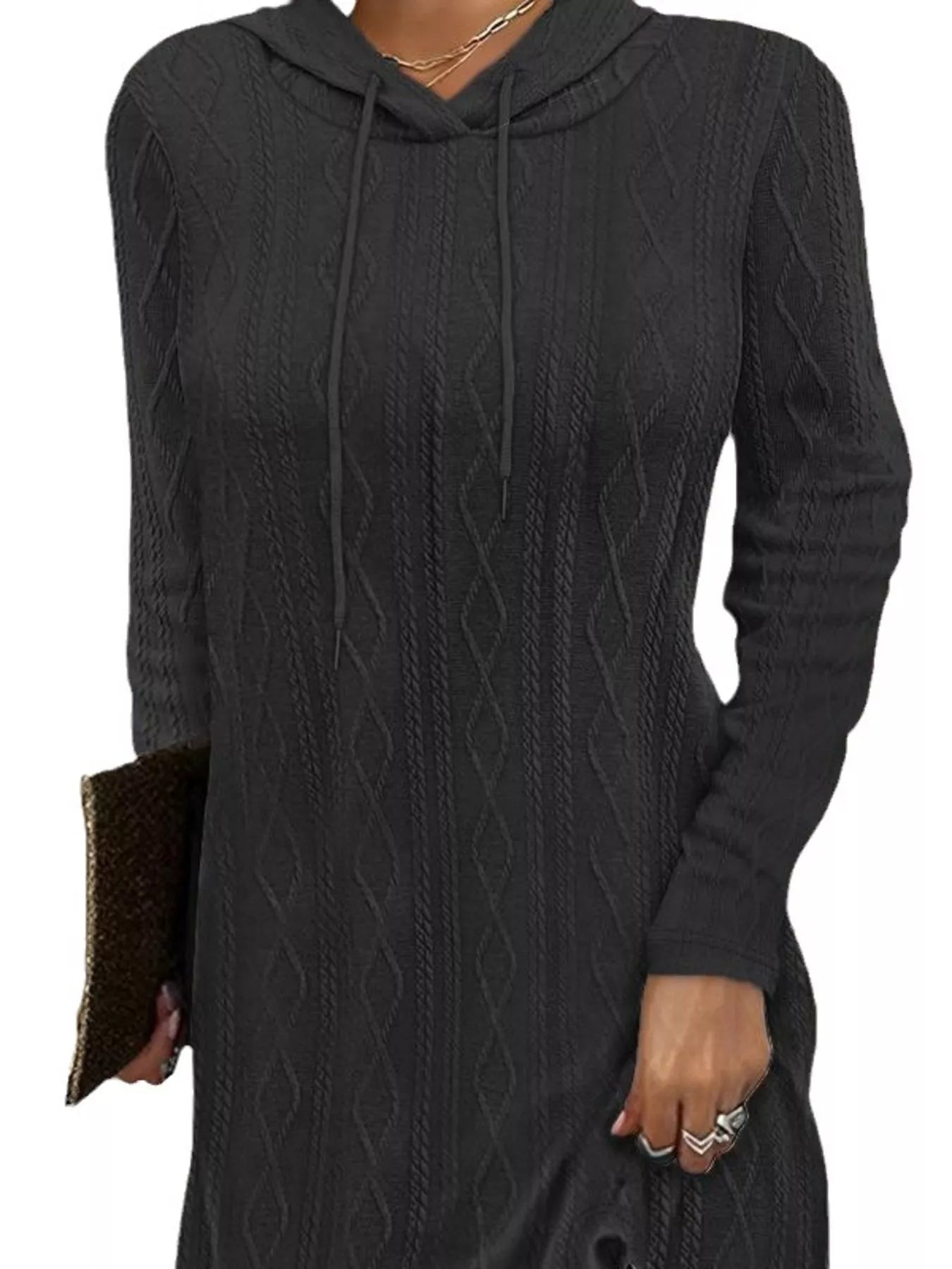 Casual Long Sleeve Hooded Knit Dress - MAD RUFFI