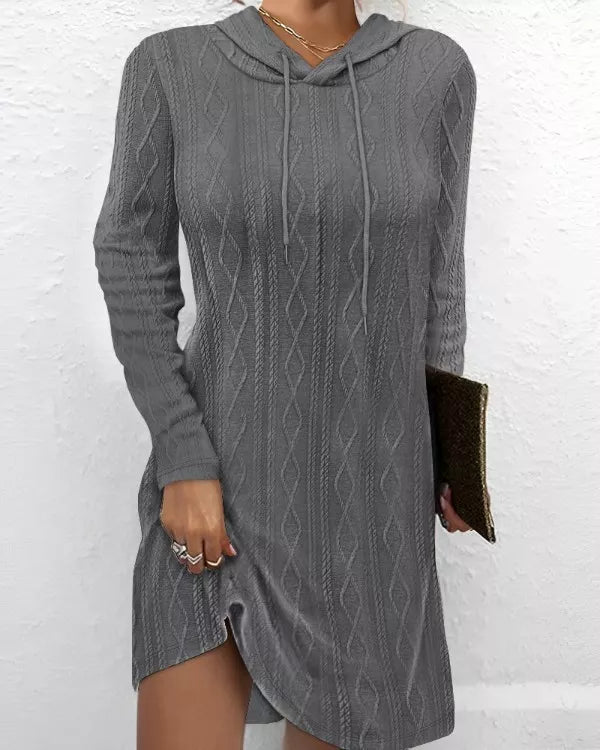 Casual Long Sleeve Hooded Knit Dress - MAD RUFFI