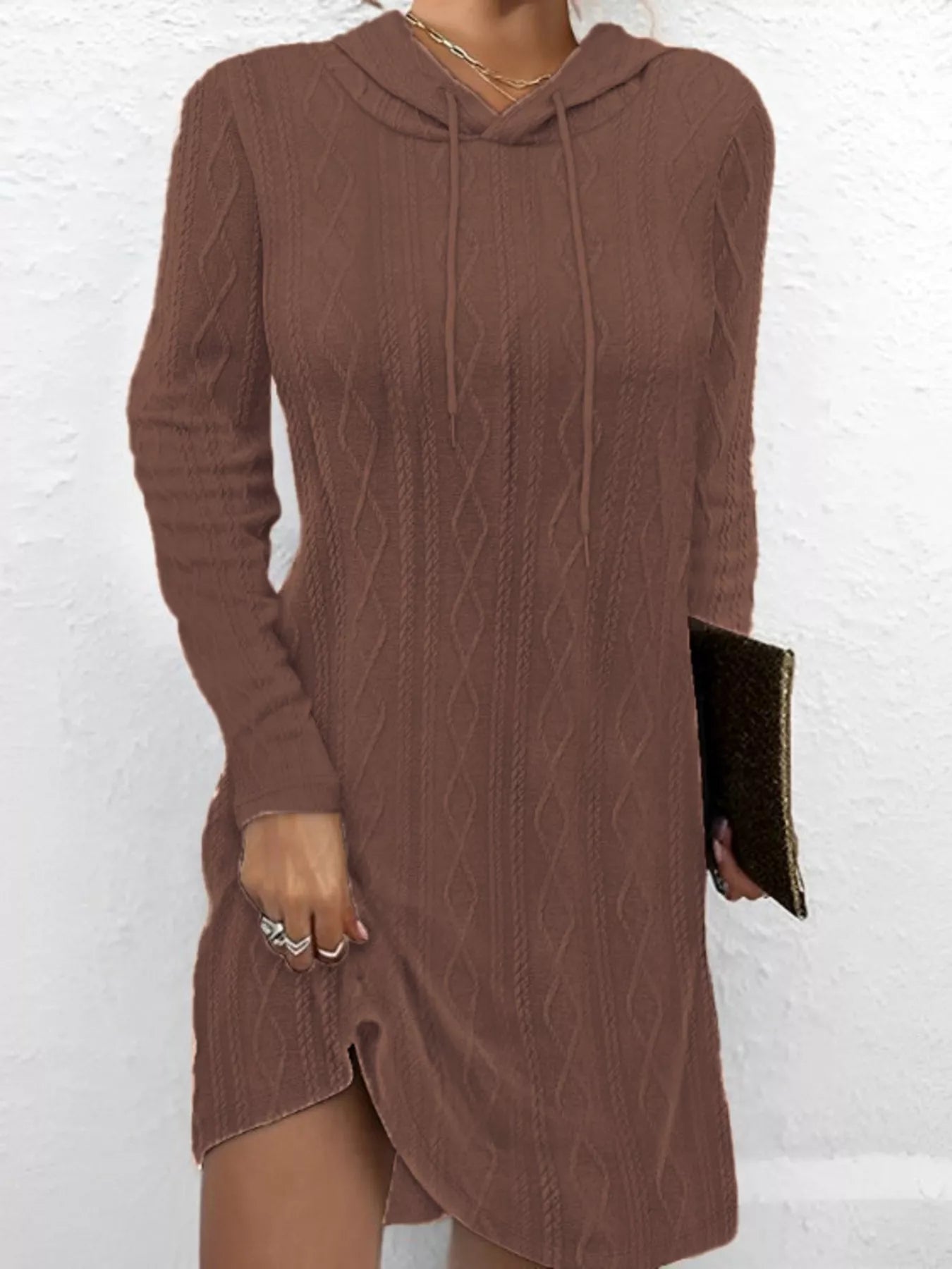 Casual Long Sleeve Hooded Knit Dress - MAD RUFFI