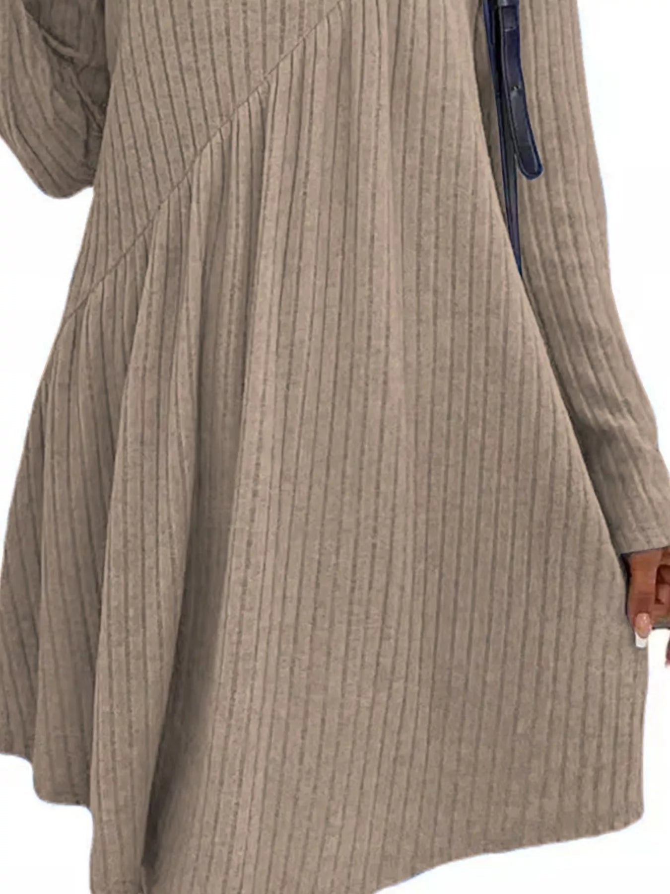 ribbed knit swing dress Casual Ribbed Knit Long Sleeve Swing Dress Royal Blue / M