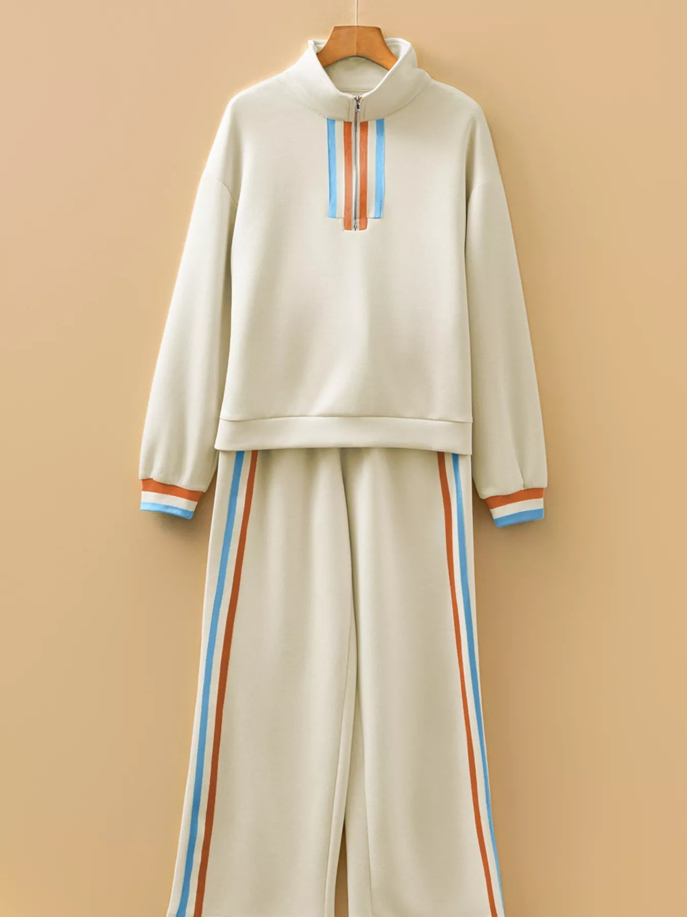 Casual Striped Quarter Zip Top and Pants Set - MAD RUFFI