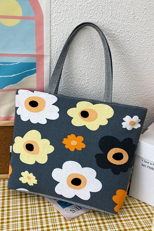 Sac fourre-tout sur toile à fleurs gris foncé