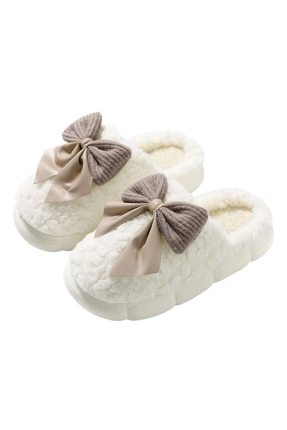 Contrast blanc pantoufle en peluche de pantoufles d'hiver en peluche