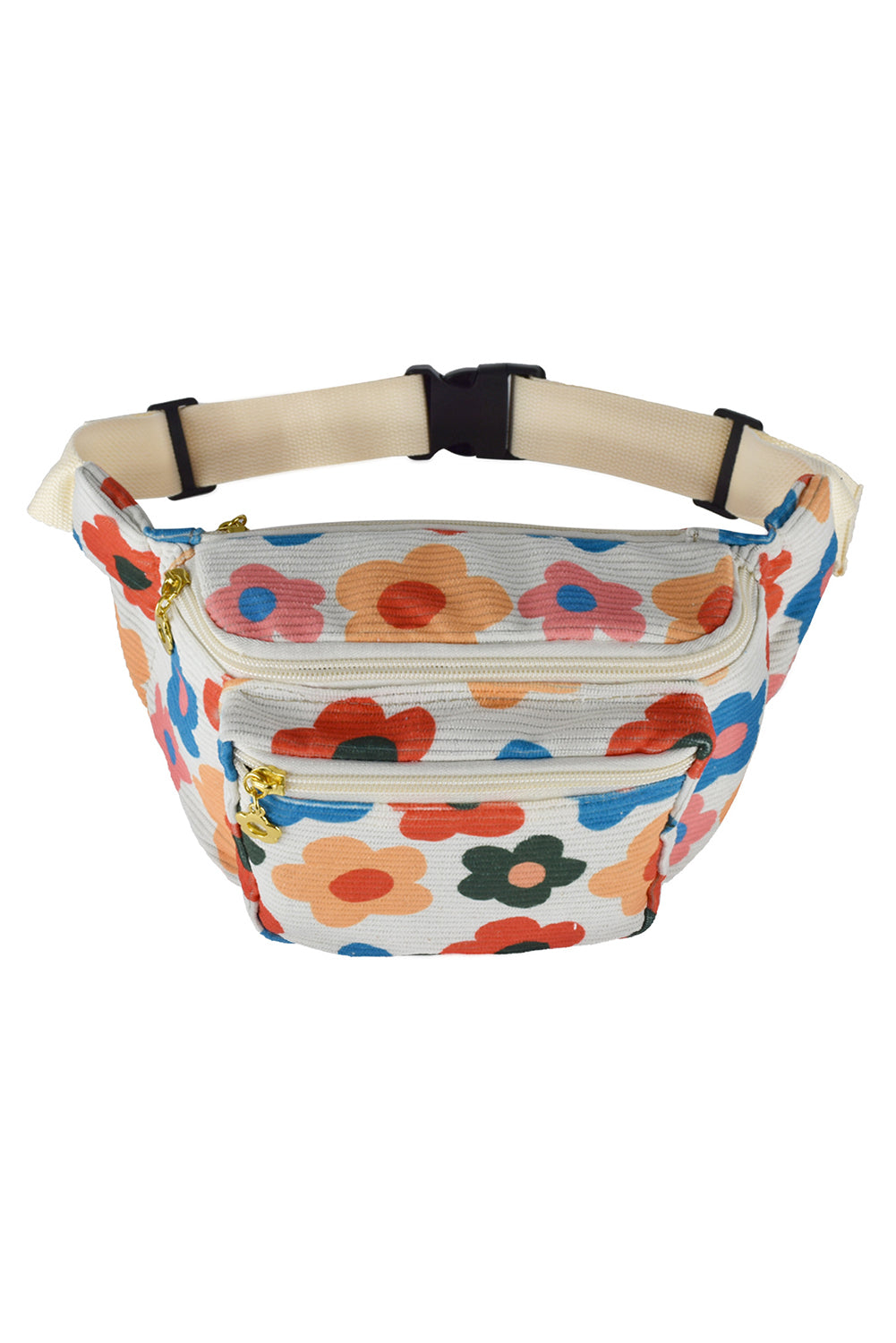 Khaki Colorful Flower Print Ribbed Waist Belt Bag