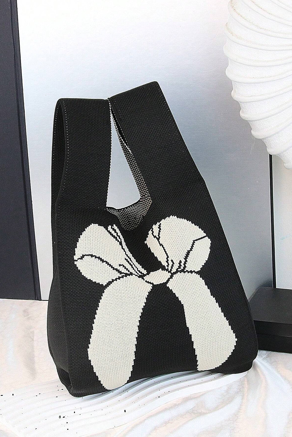 Black Colorblock Bowknot Patrón de patrón de punto de punto