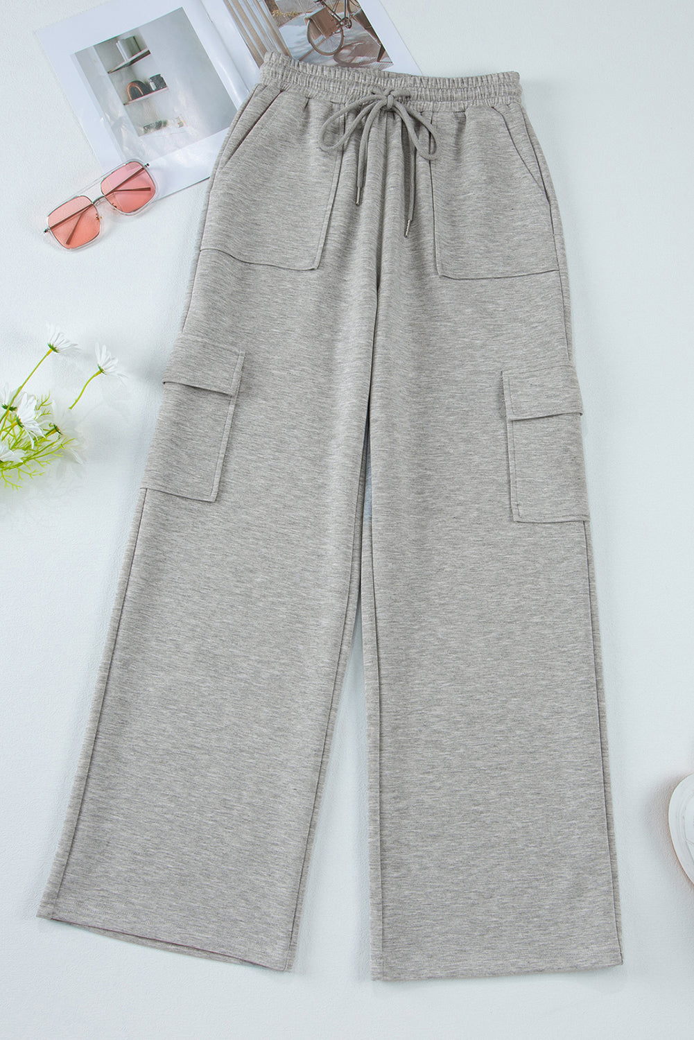 Multi poches gris clair pantalon d'entraînement à la taille haute hauteur