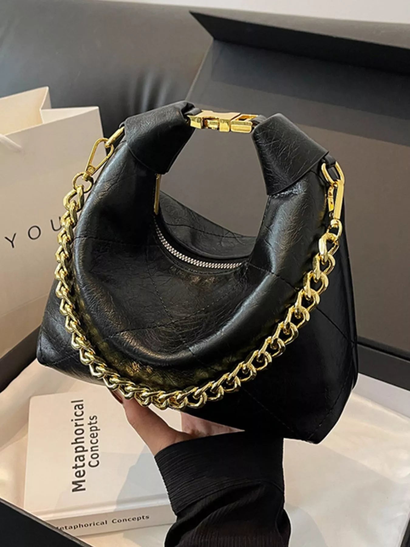 Chain Decor Leather Bag - MAD RUFFI