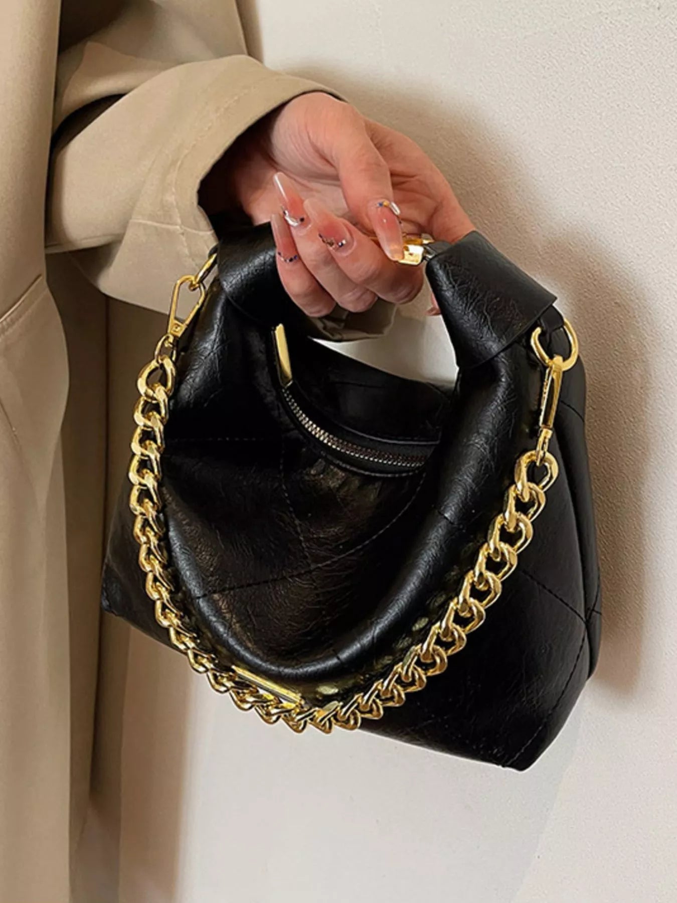 Chain Decor Leather Bag - MAD RUFFI