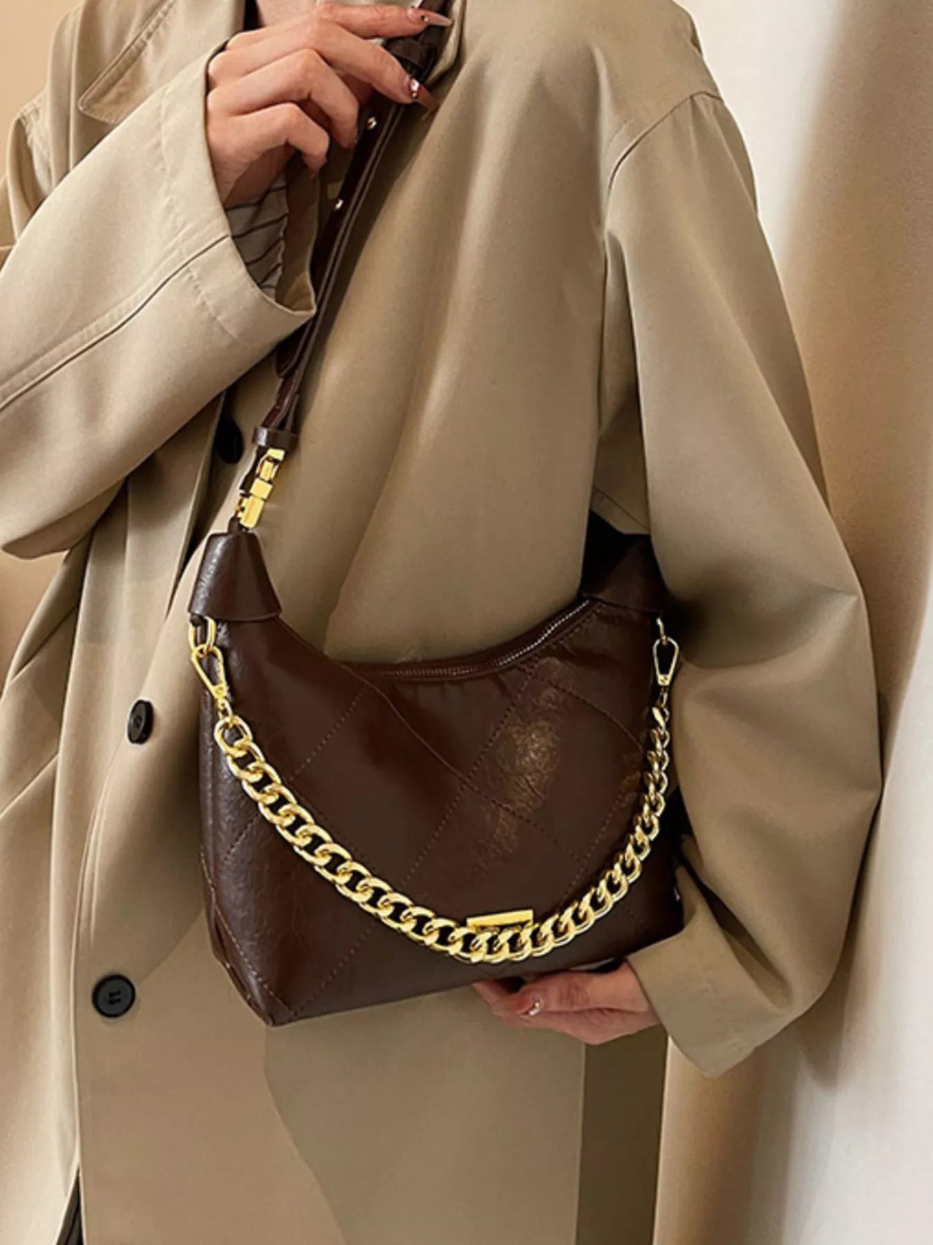 Chain Decor Leather Bag - MAD RUFFI