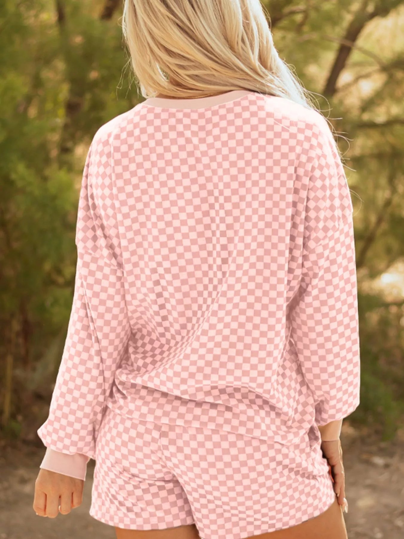 Checkerboard Long Sleeve Pullover and Shorts Set - MAD RUFFI