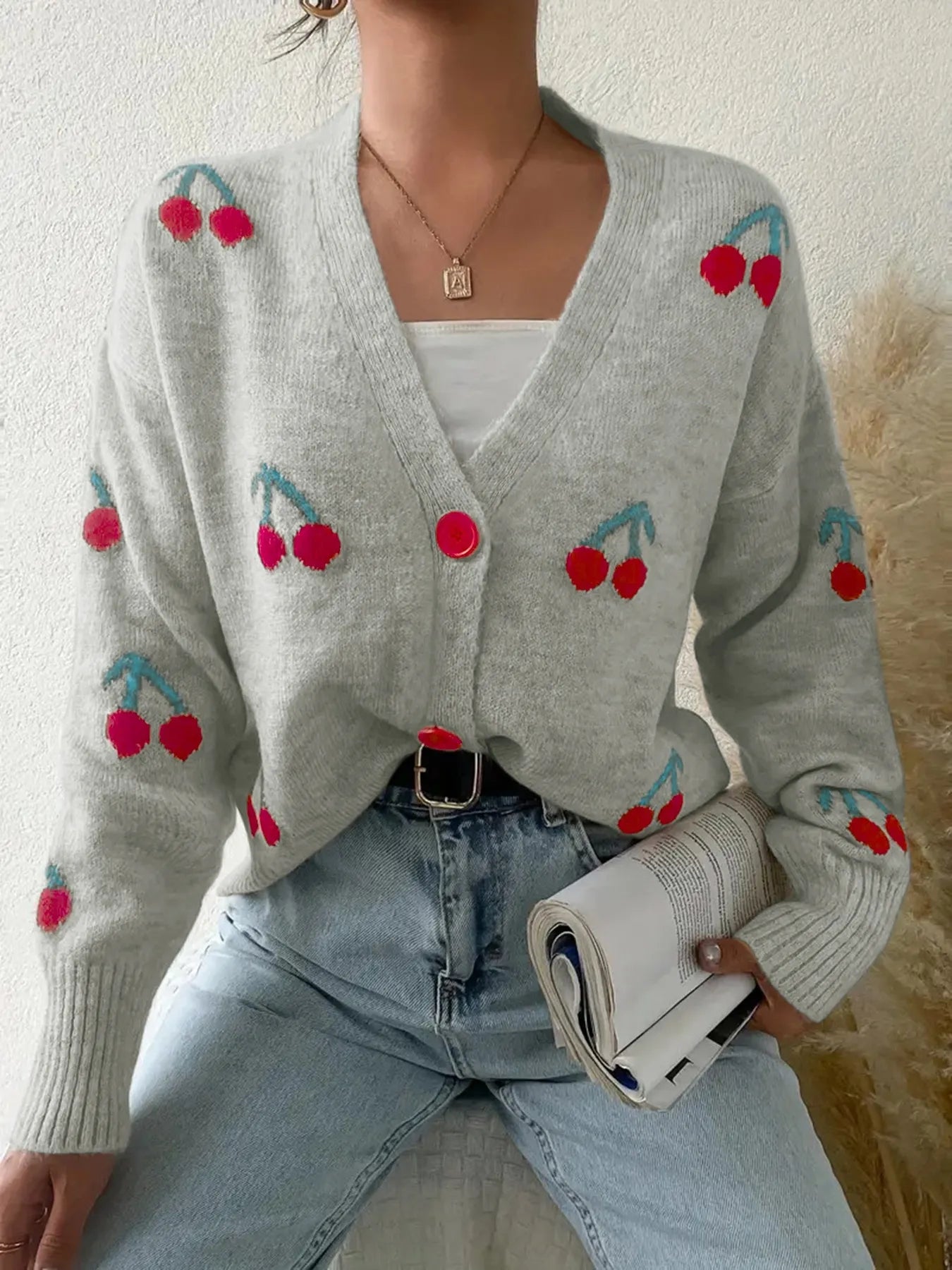 Cherry Button - Up Knit Cardigan - MAD RUFFI