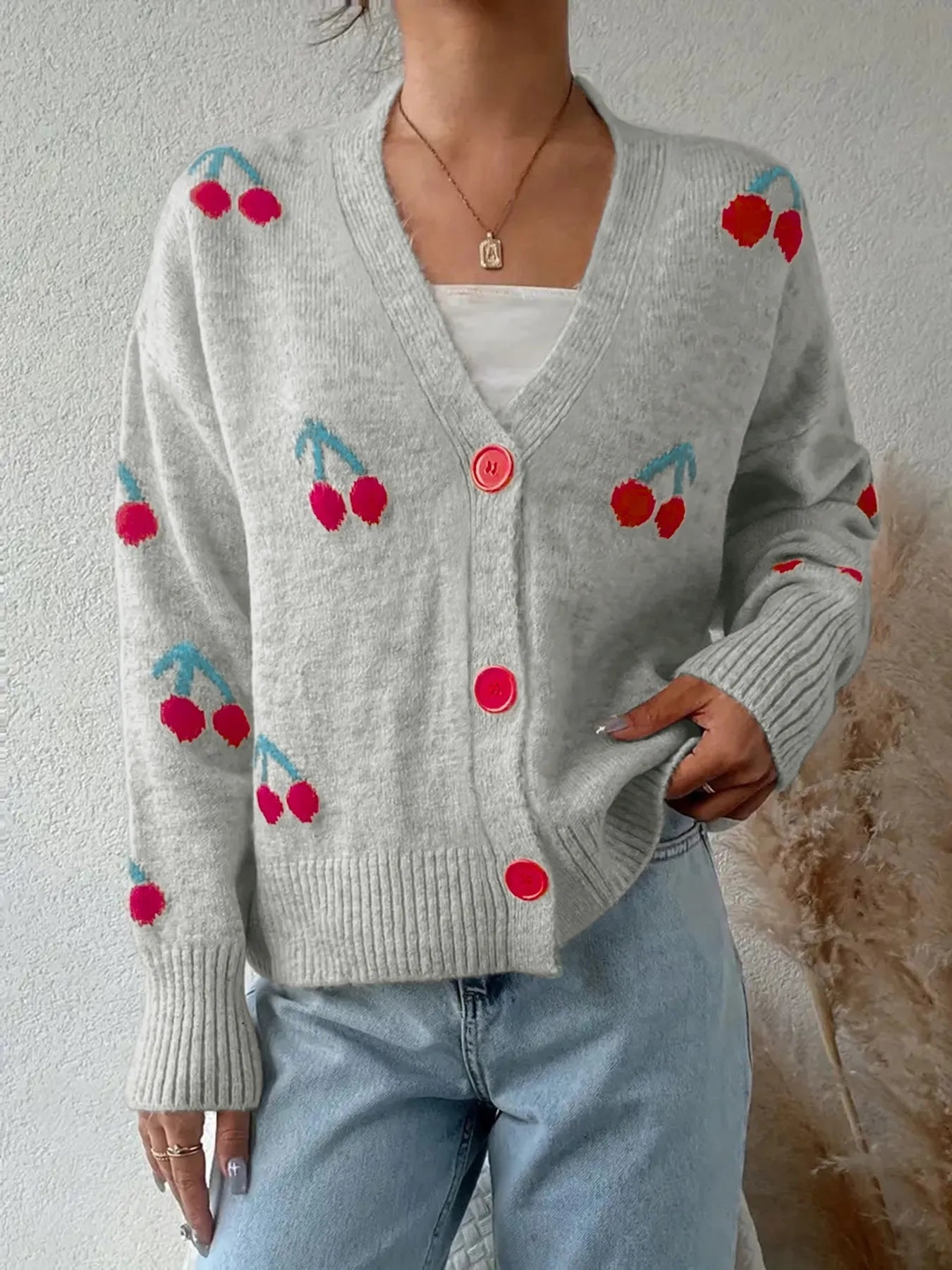 Cherry Button - Up Knit Cardigan - MAD RUFFI