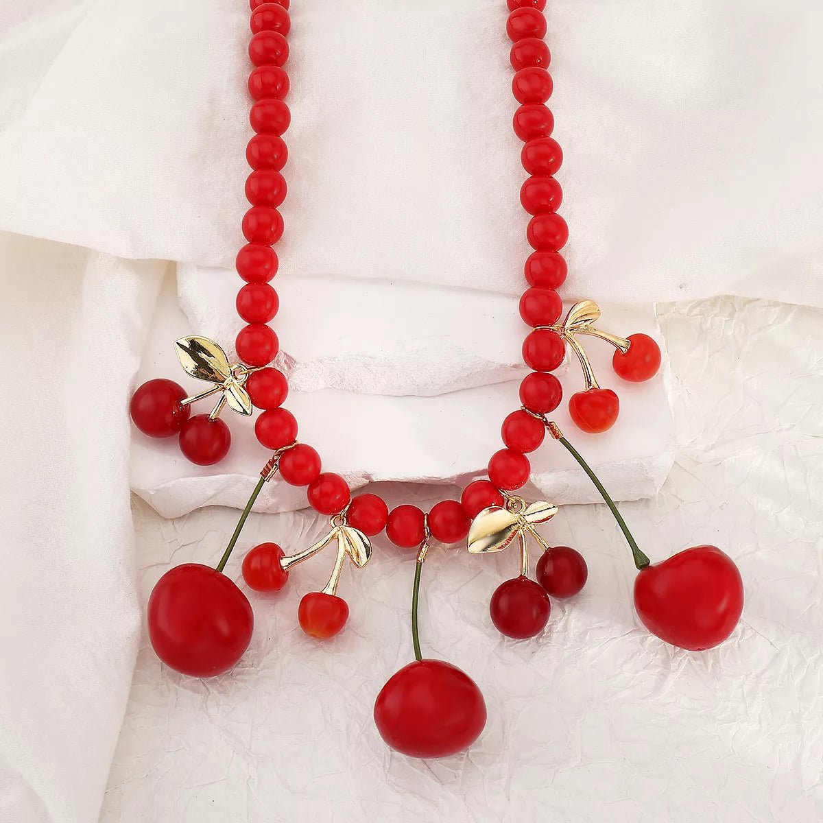 Cherry Charm Beaded Statement Necklace - MAD RUFFI