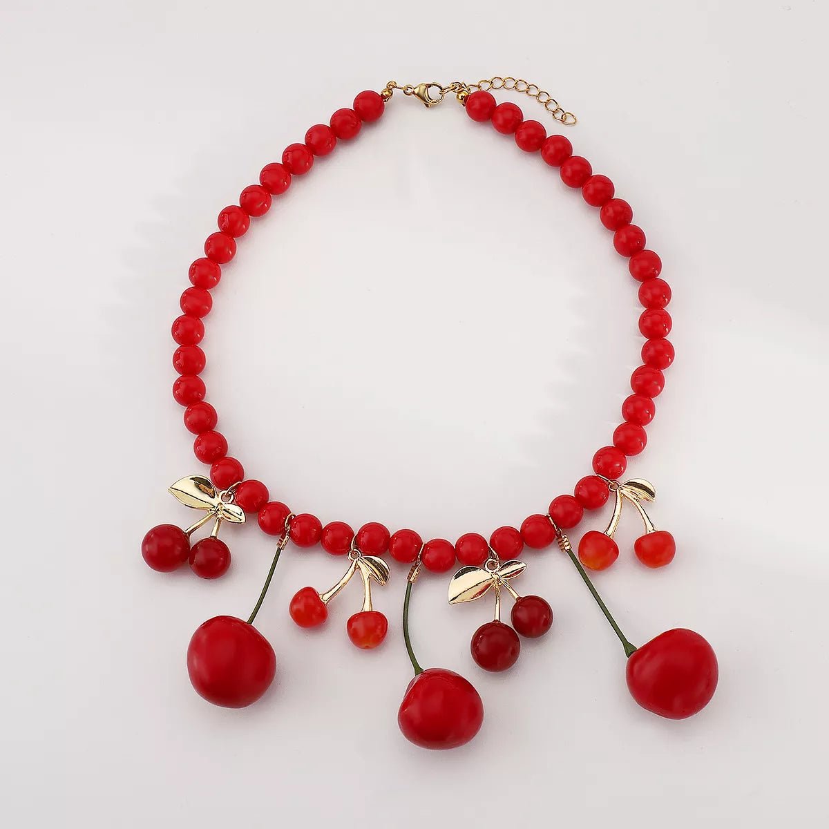 Cherry Charm Beaded Statement Necklace - MAD RUFFI