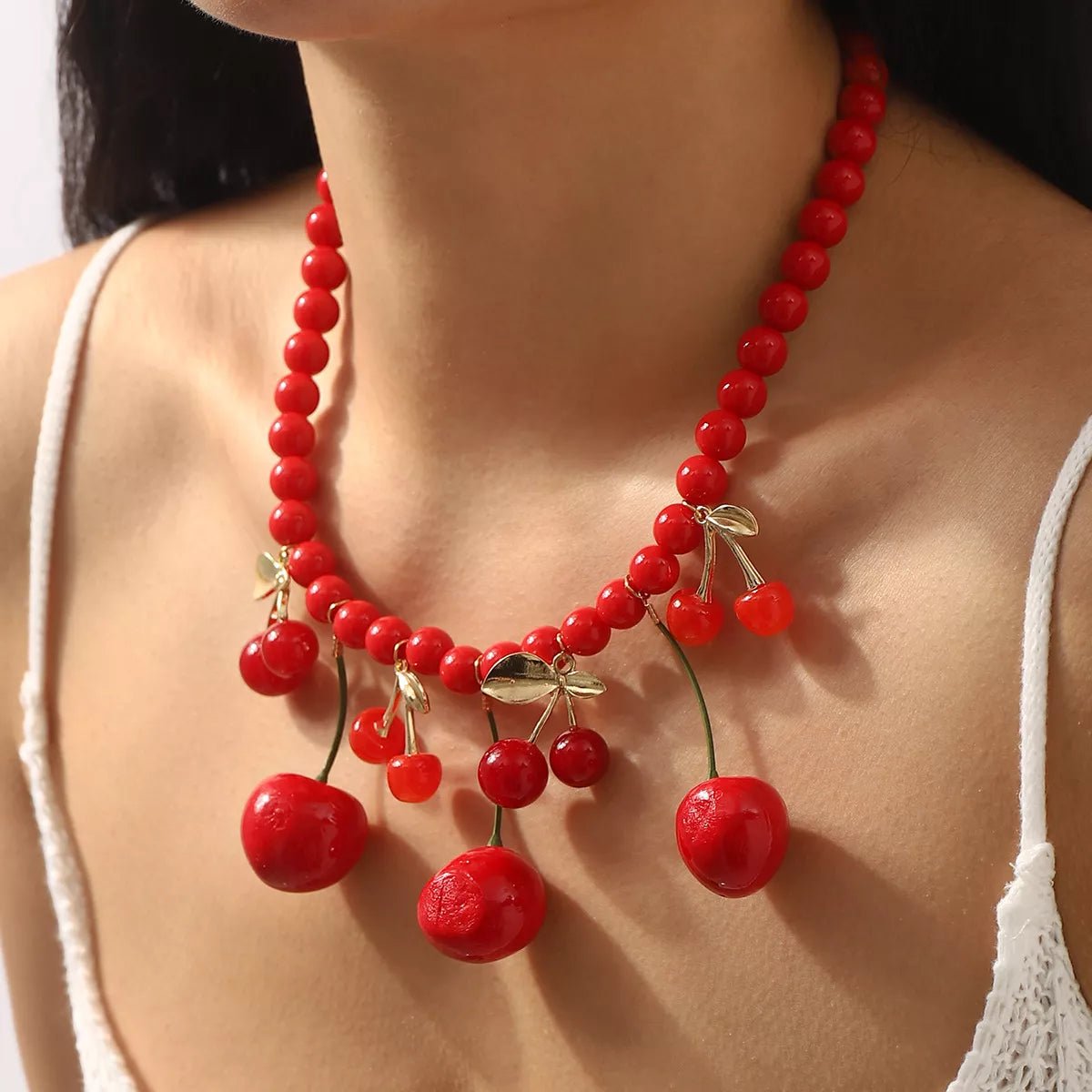 Cherry Charm Beaded Statement Necklace - MAD RUFFI