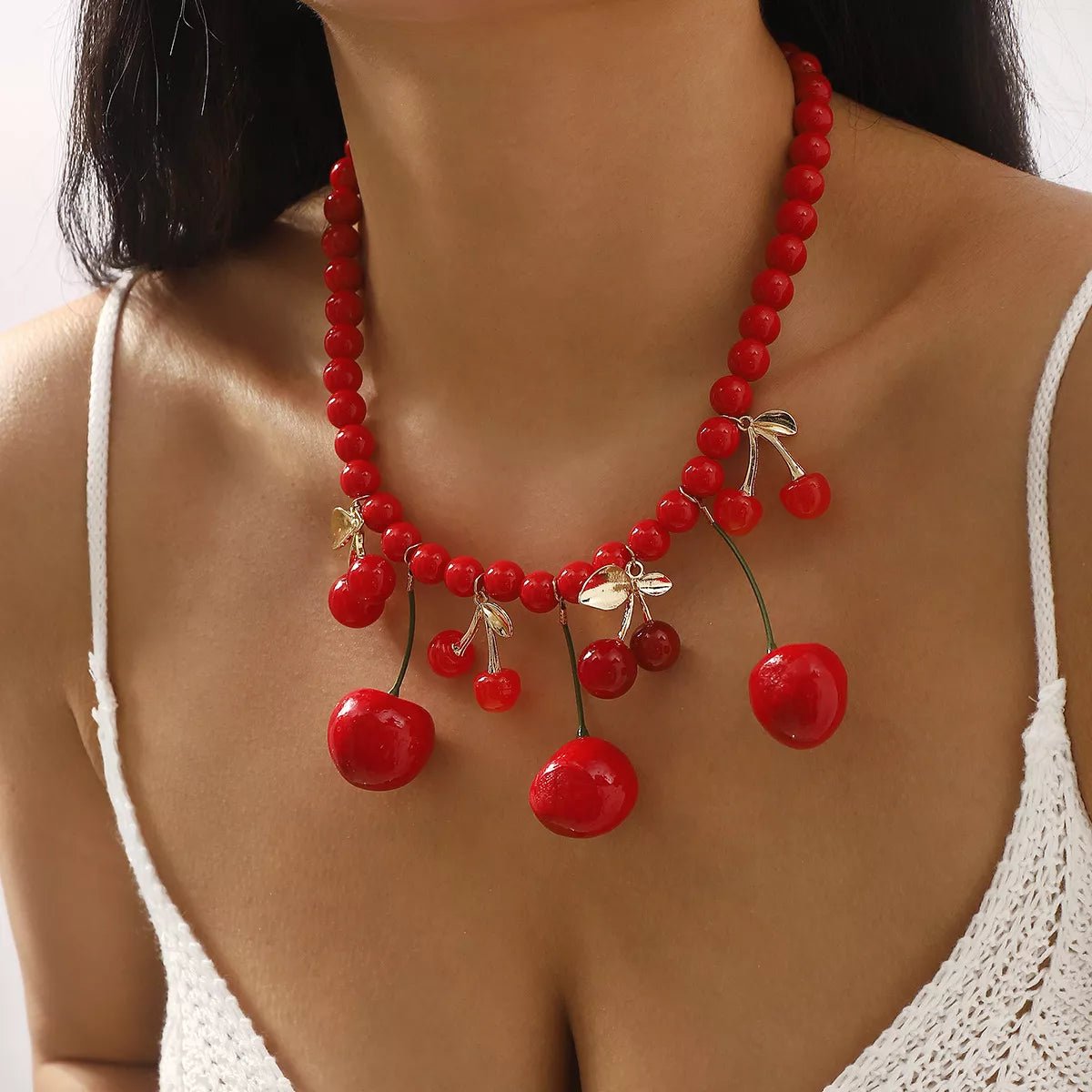 Cherry Charm Beaded Statement Necklace - MAD RUFFI