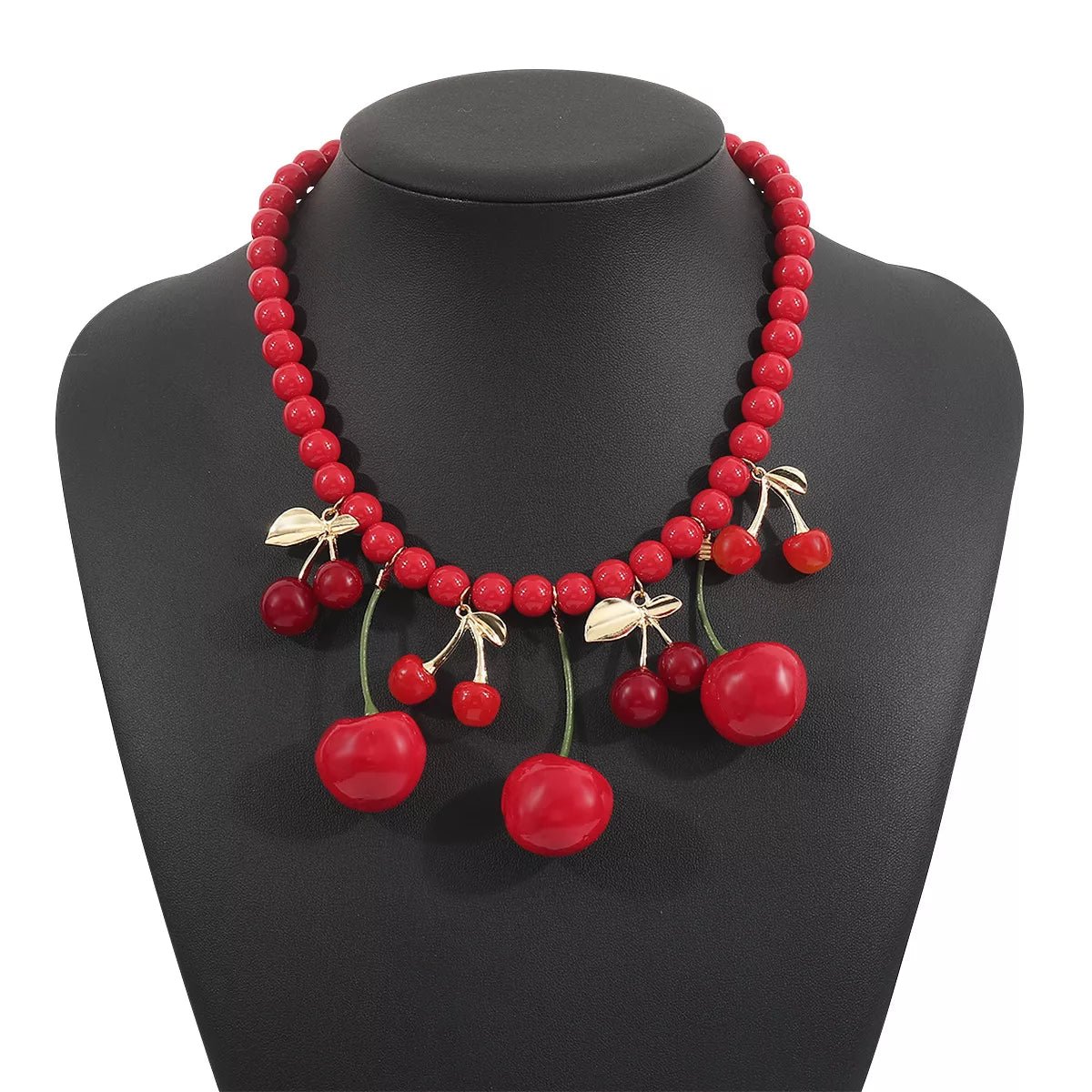 Cherry Charm Beaded Statement Necklace - MAD RUFFI