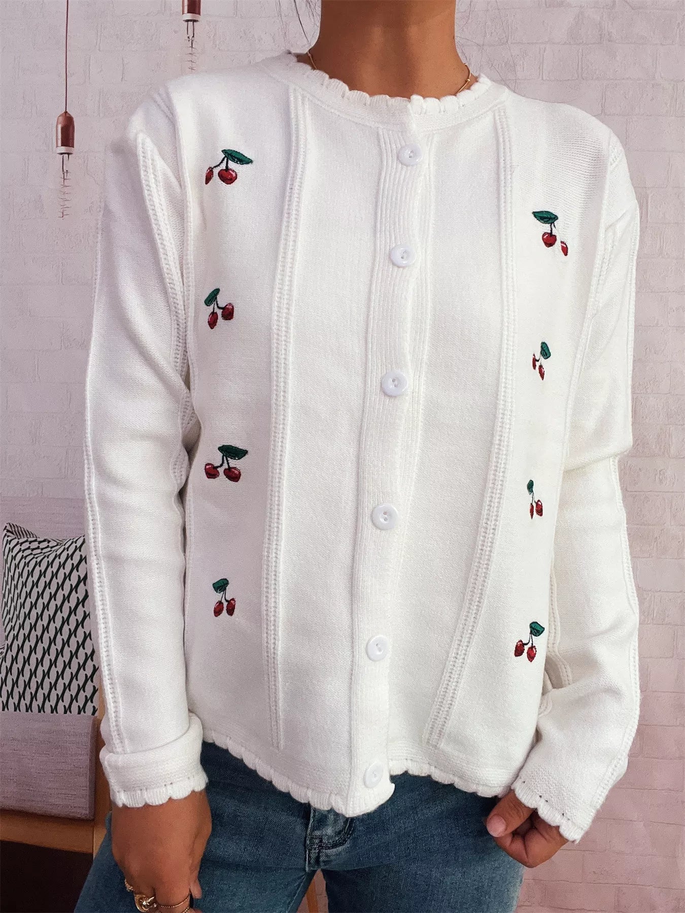 Cherry Embroidered Button Up Cardigan - MAD RUFFI
