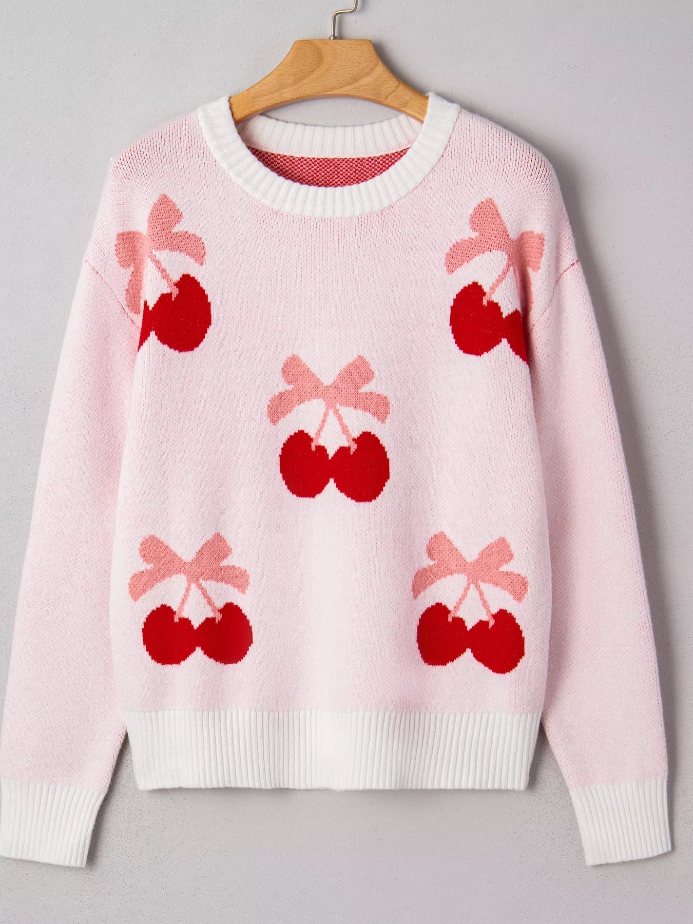 Cherry Pattern Drop Shoulder Sweater - MAD RUFFI
