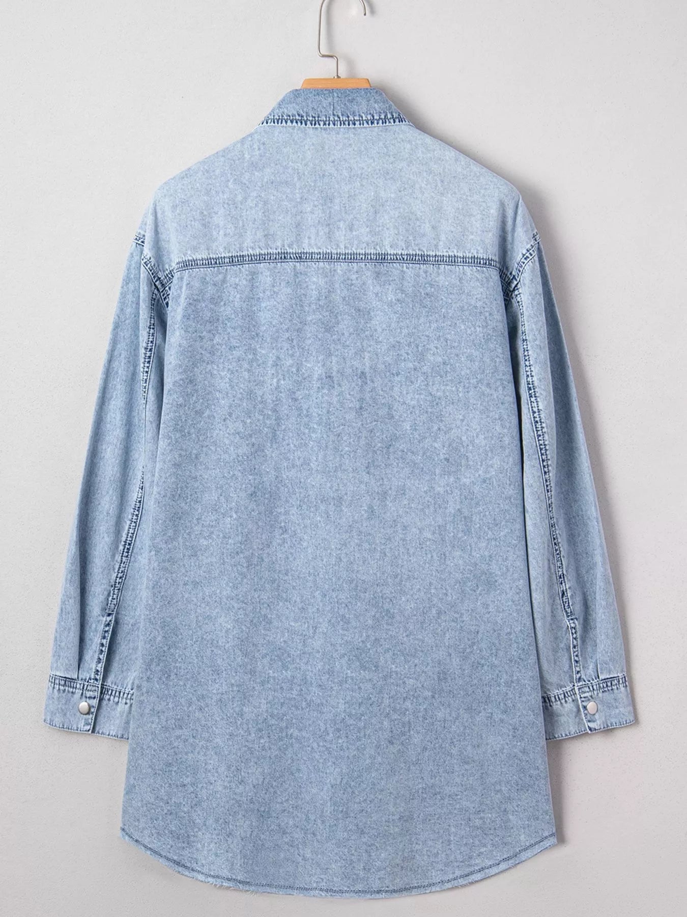 Chest Pocket Raw Hem Denim Loose Shirt Dress - MAD RUFFI