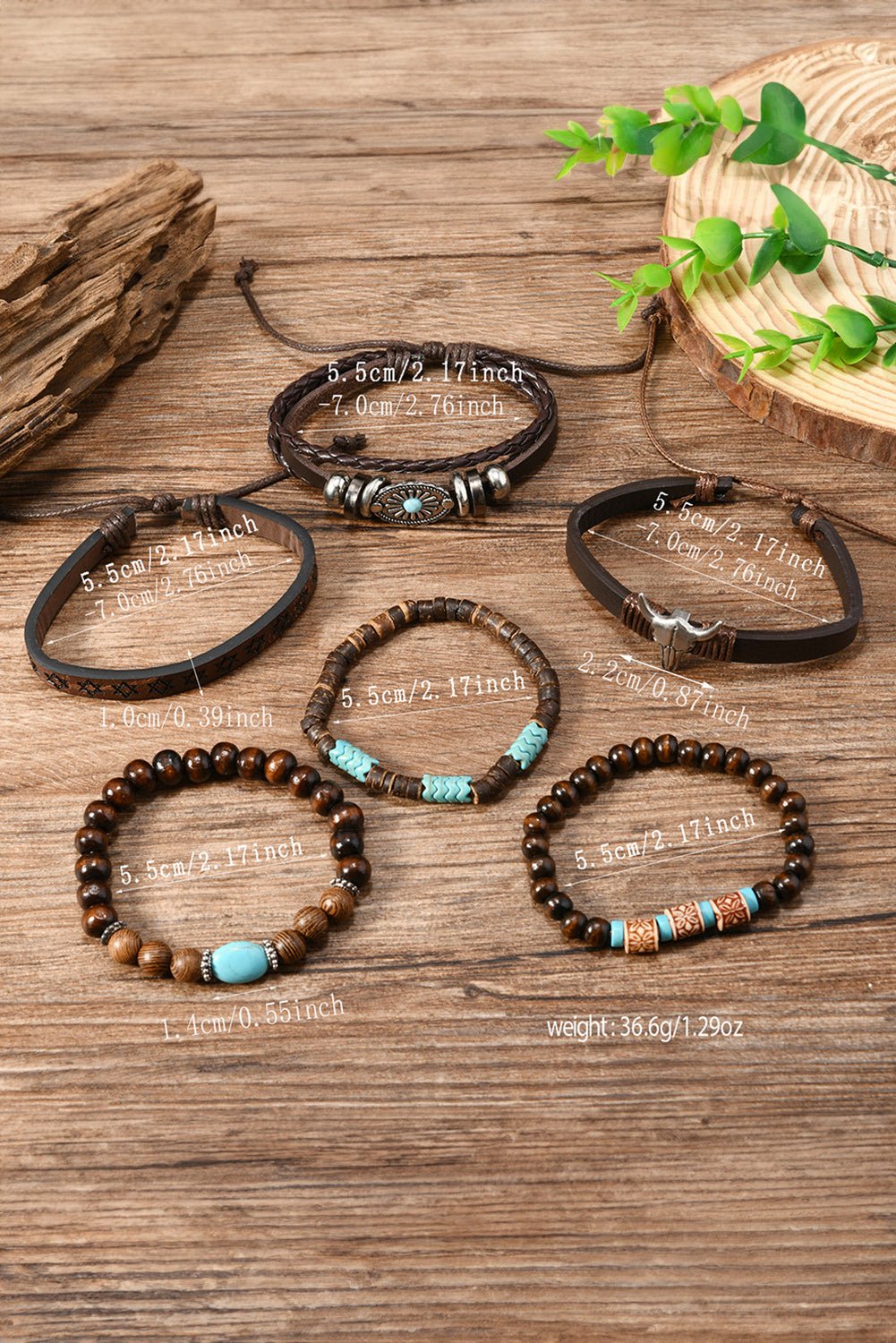 Chestnut Bull Skull Turquoise Beaded Bracelet Set - MAD RUFFI