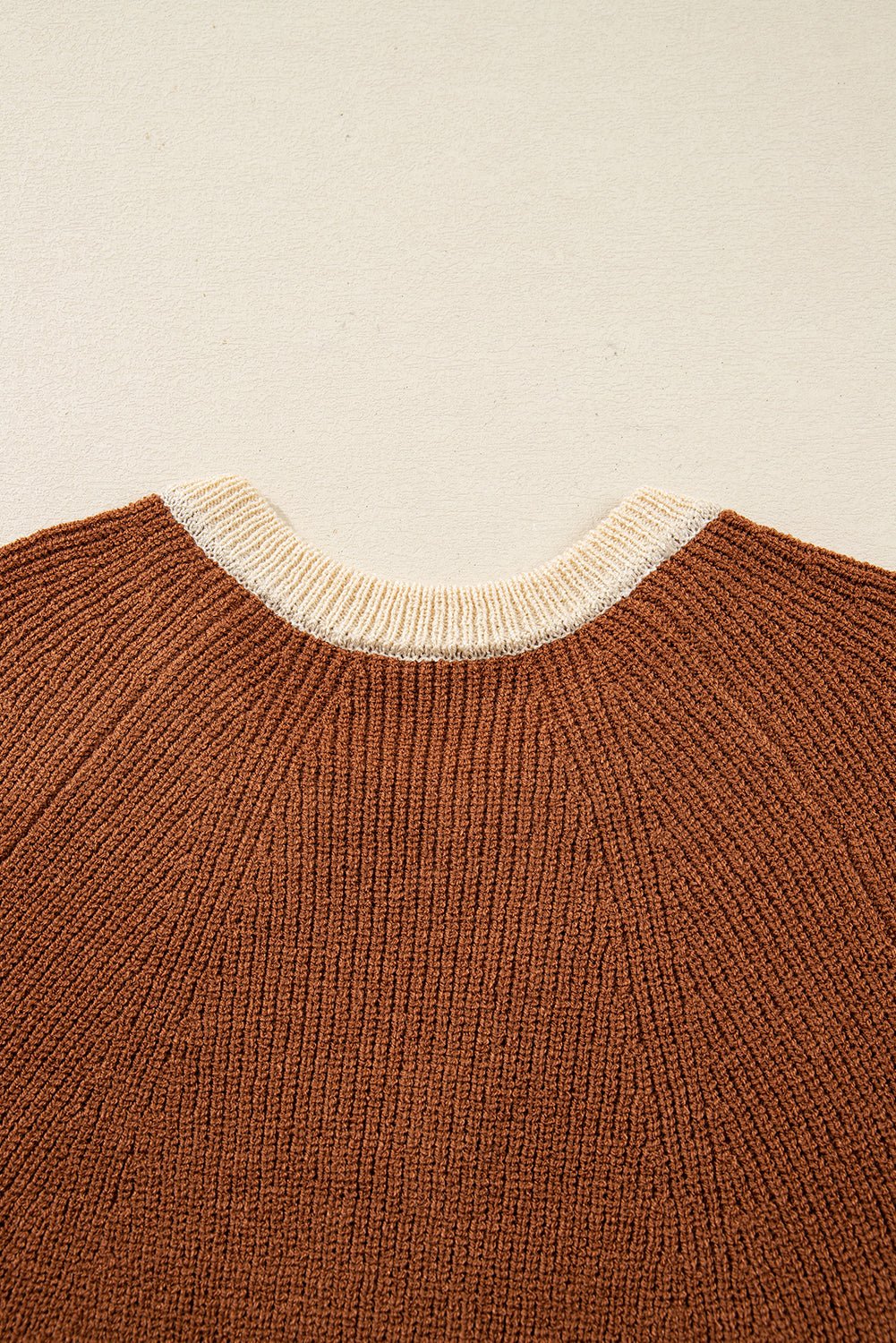 Chestnut Contrast Color V Neckline Knit Cardigan - MAD RUFFI