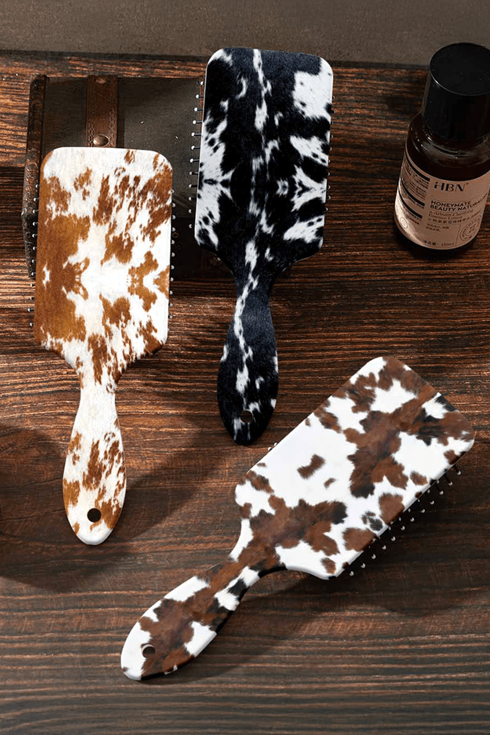 Chestnut Cow Print Hair Brush Comb - MAD RUFFI