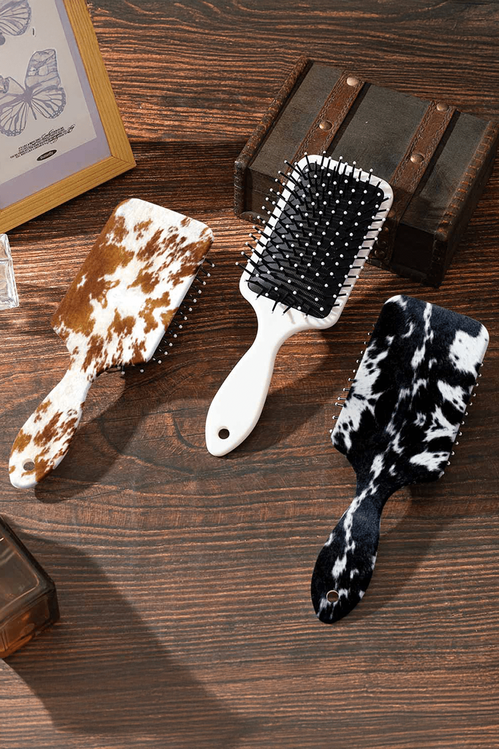 Chestnut Cow Print Hair Brush Comb - MAD RUFFI