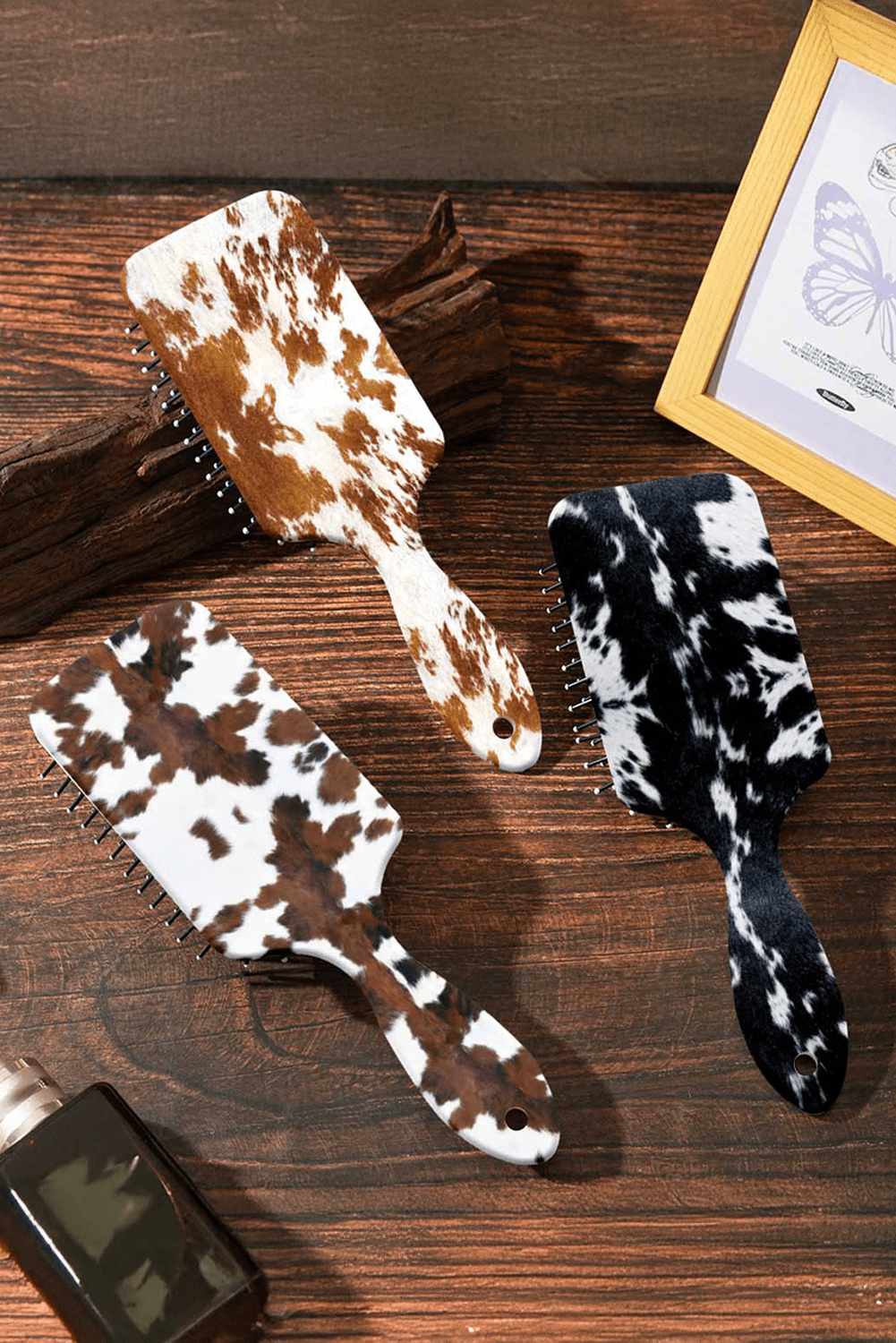 Chestnut Cow Print Hair Brush Comb - MAD RUFFI