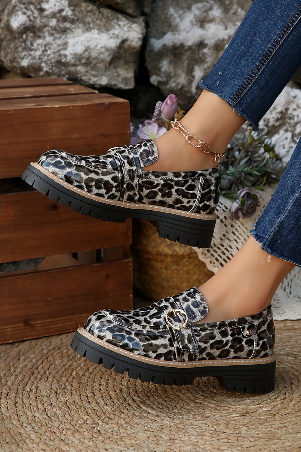 Chestnut Leopard Print Platform Loafers - MAD RUFFI