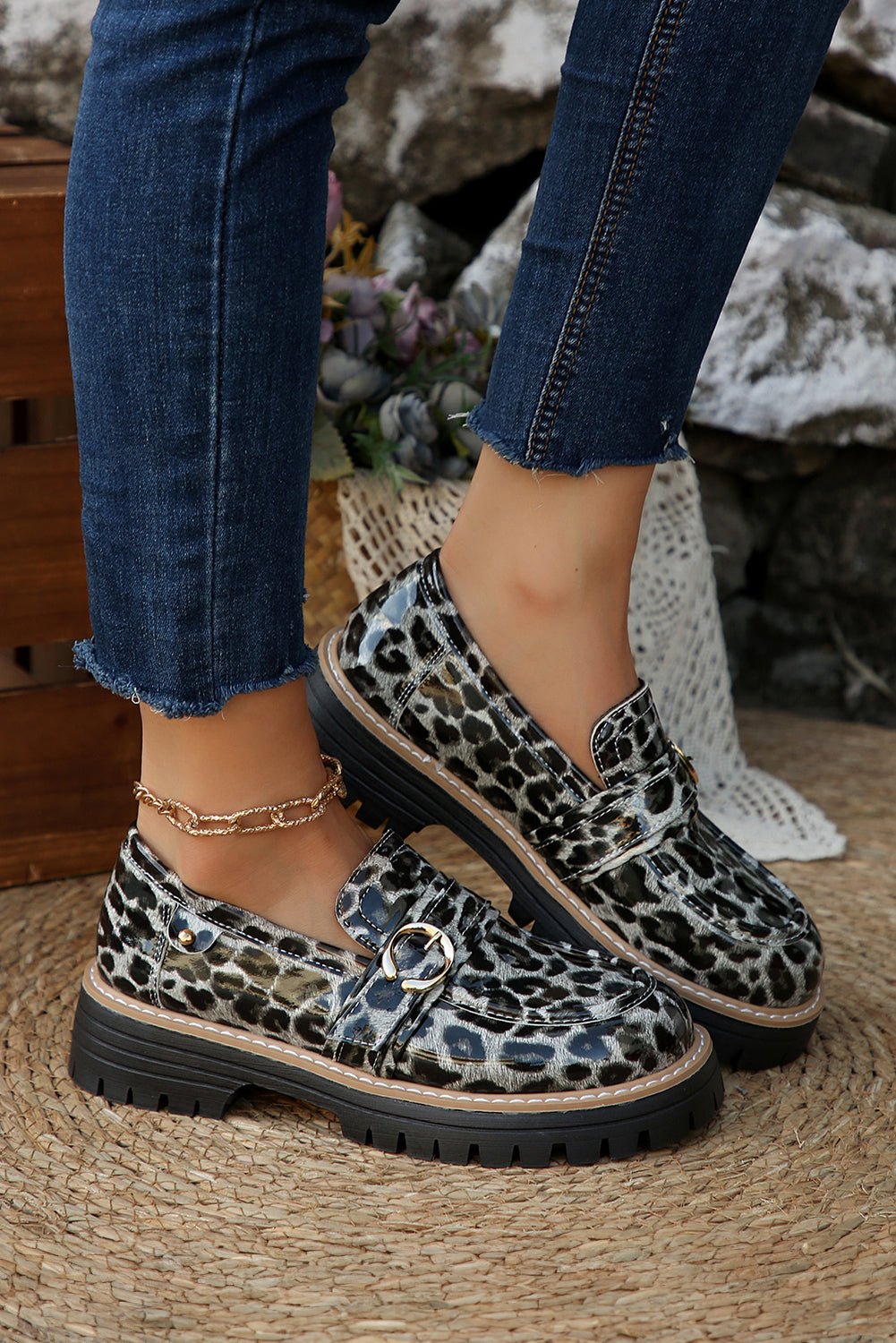 Chestnut Leopard Print Platform Loafers - MAD RUFFI