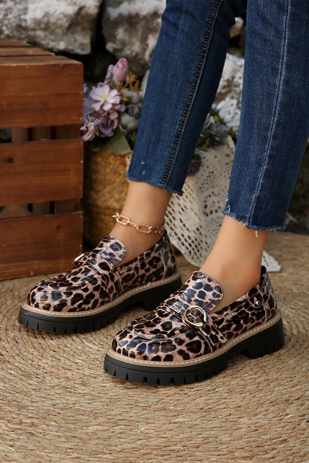 Chestnut Leopard Print Platform Loafers - MAD RUFFI