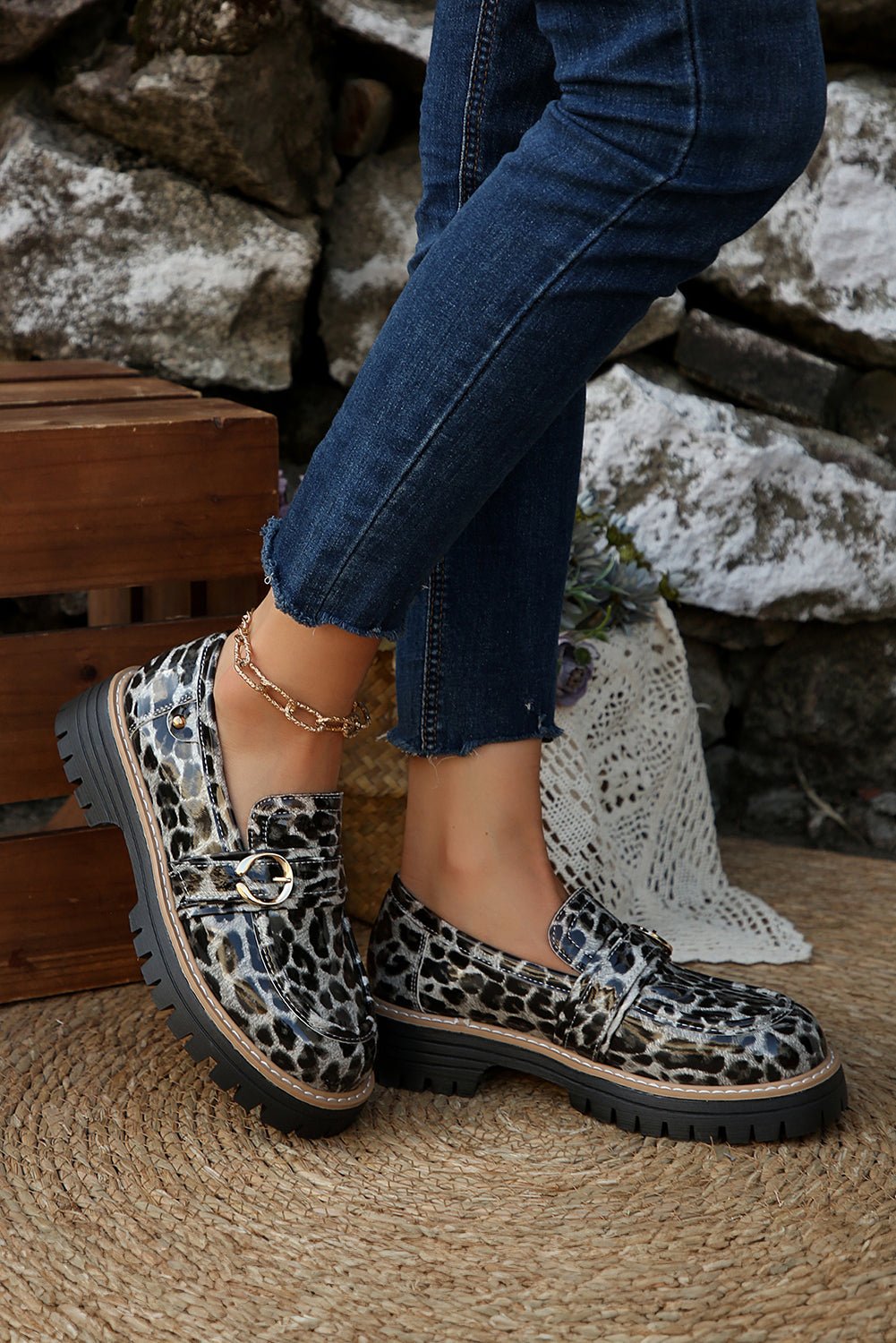 Chestnut Leopard Print Platform Loafers - MAD RUFFI